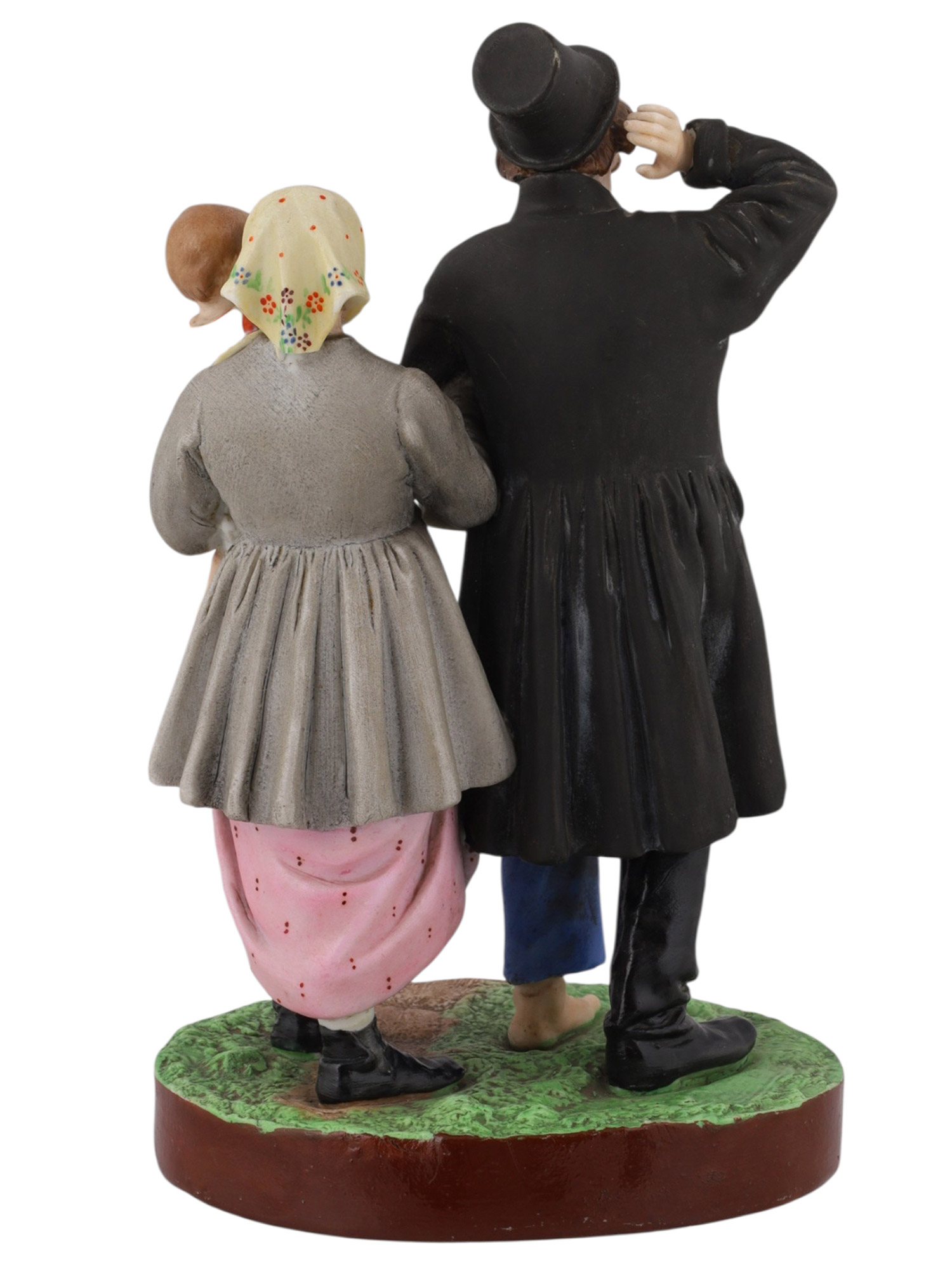 A RUSSIAN GARDNER PORCELAIN FIGURAL GROUP, DRUNK MAN WITH FAMILY, 19TH CEN.