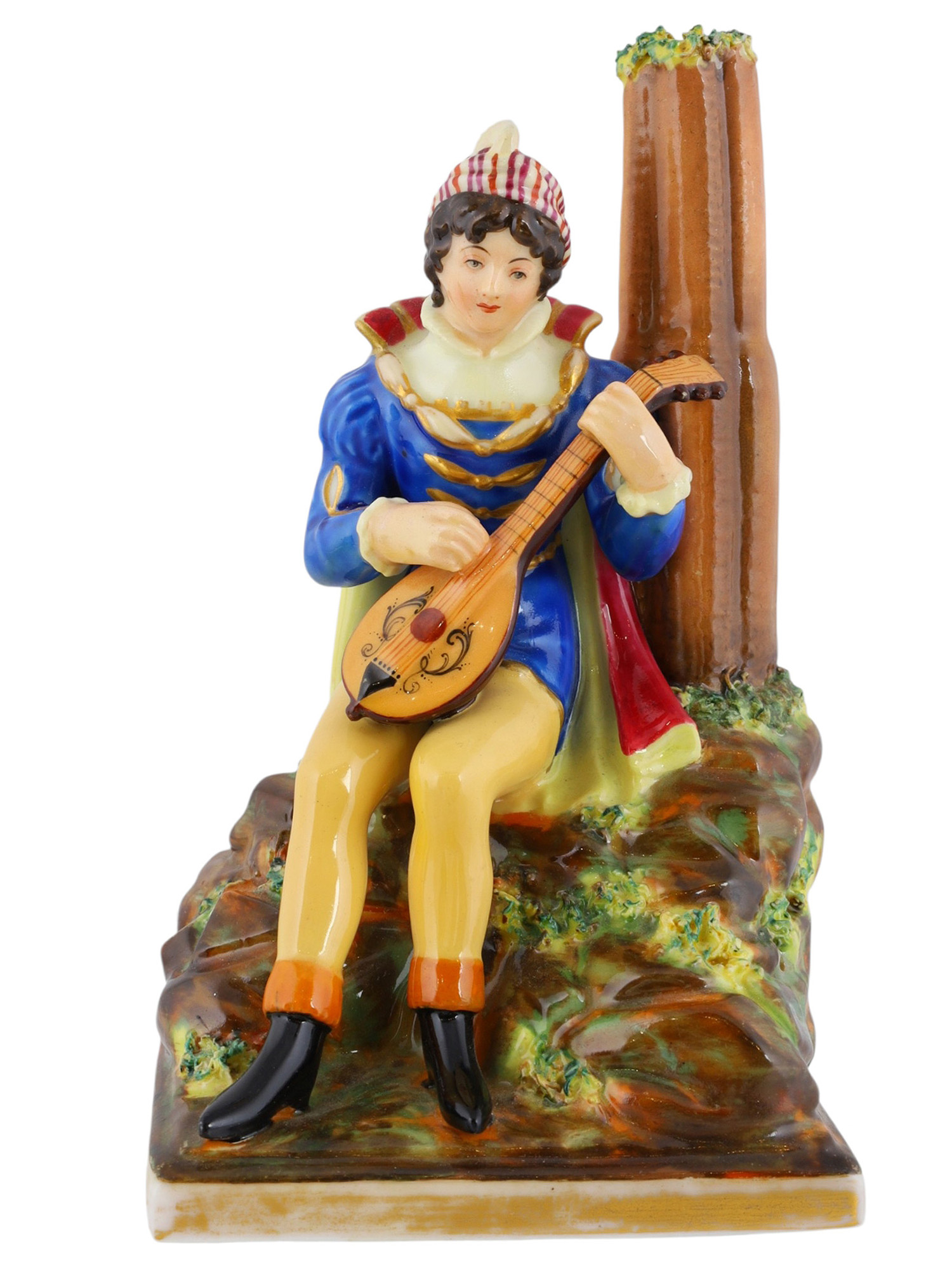 A RUSSIAN PORCELAIN FIGURE OF A MUSICIAN, POPOV FACTORY, C. 1860