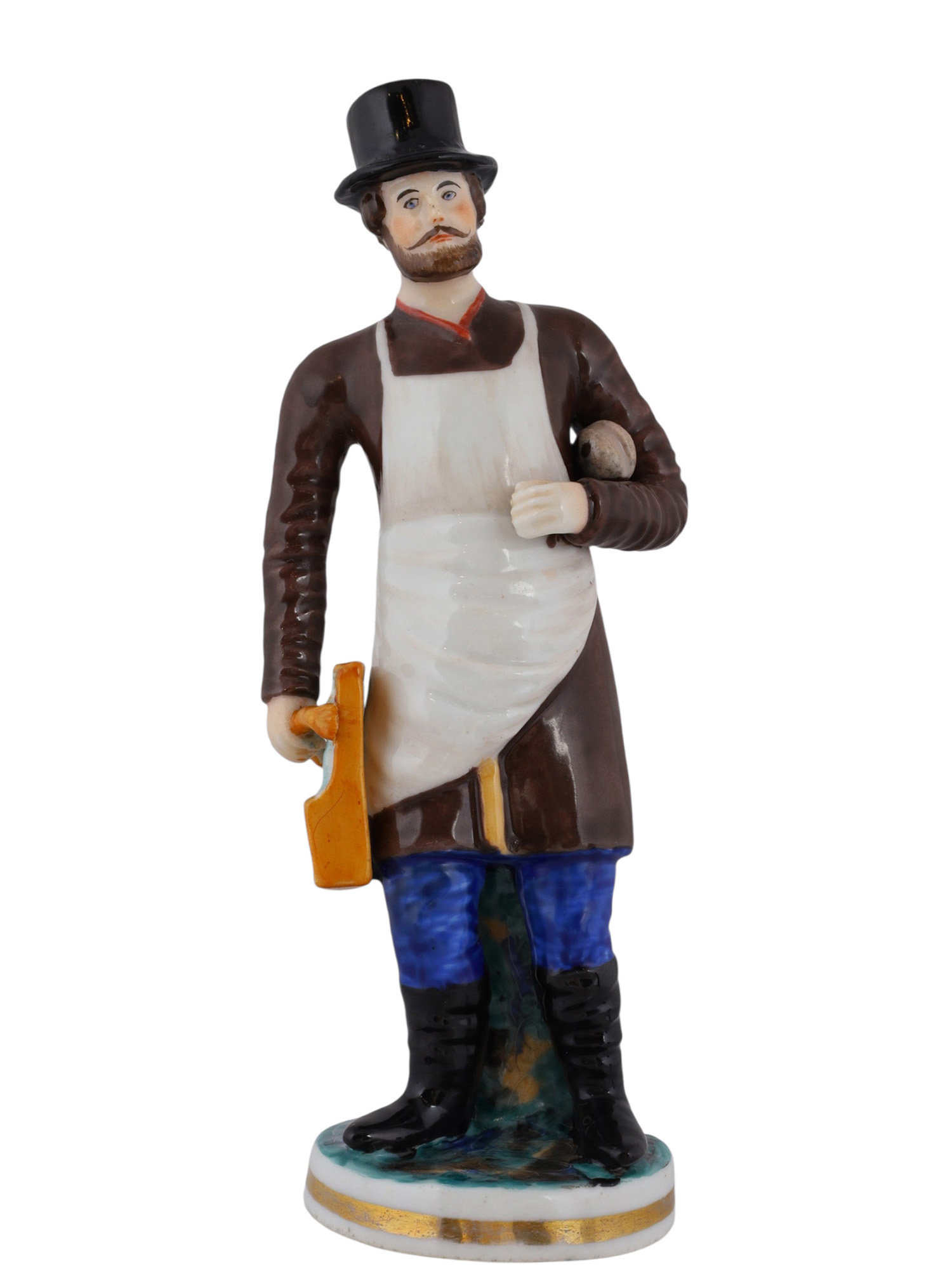 A RUSSIAN PORCELAIN FIGURE OF A GLAZIER, 19TH CENTURY