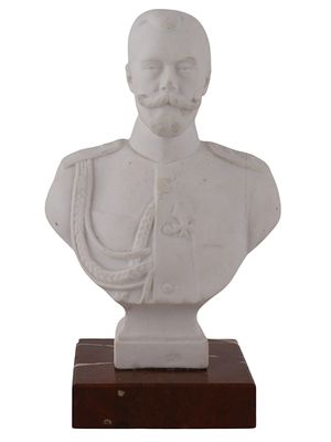 A BISQUE PORCELAIN BUST OF TSAR NICHOLAS II, RUSSIA, CA, 1900. Circa 1900. Finally modelled 