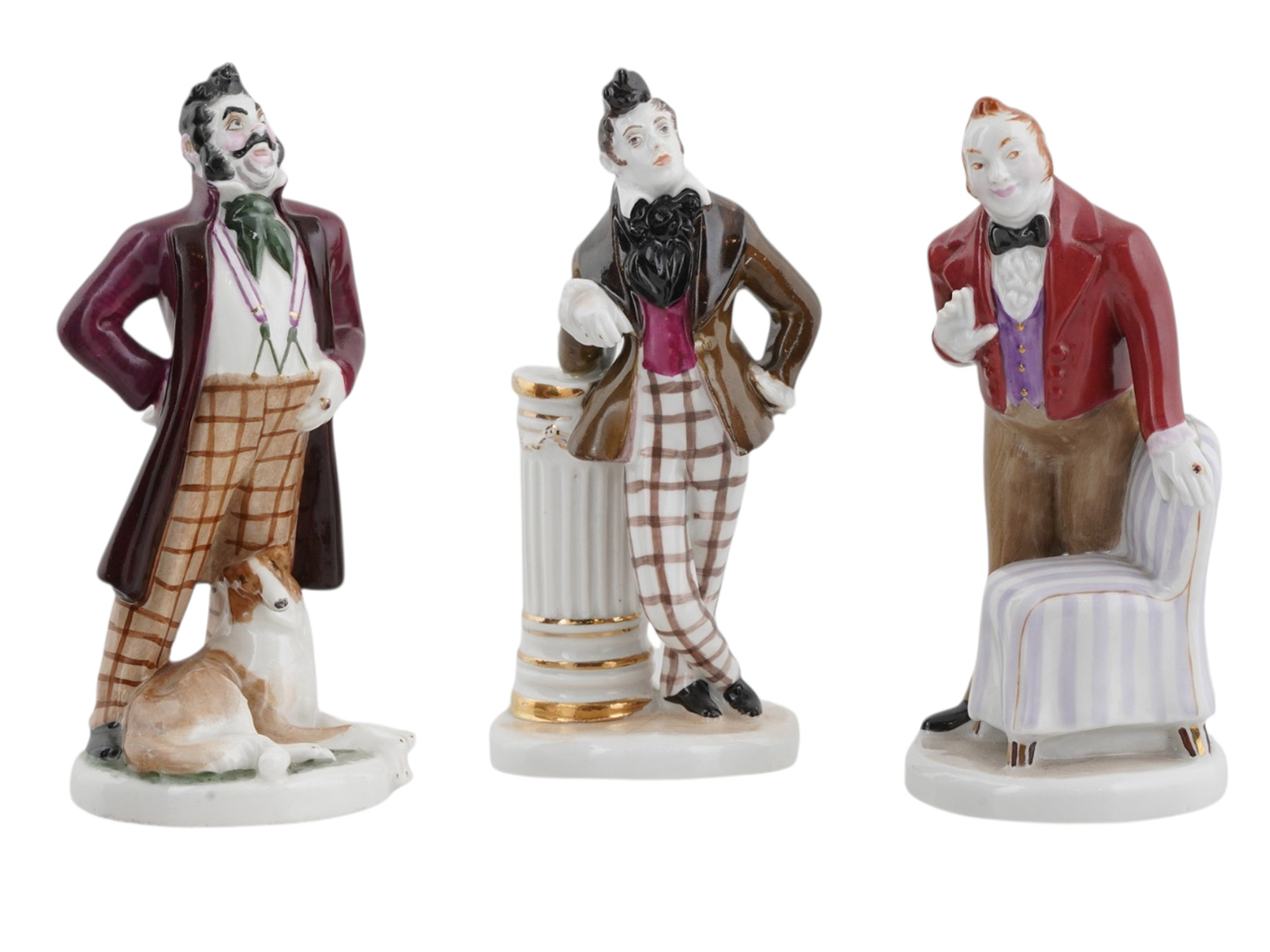 A GROUP OF EIGHT SOVIET PORCELAIN FIGURINES BASED ON NIKOLAI GOGOL’S NOVEL DEAD SOULS AND COMEDY THE GOVERNMENT INSPECTOR