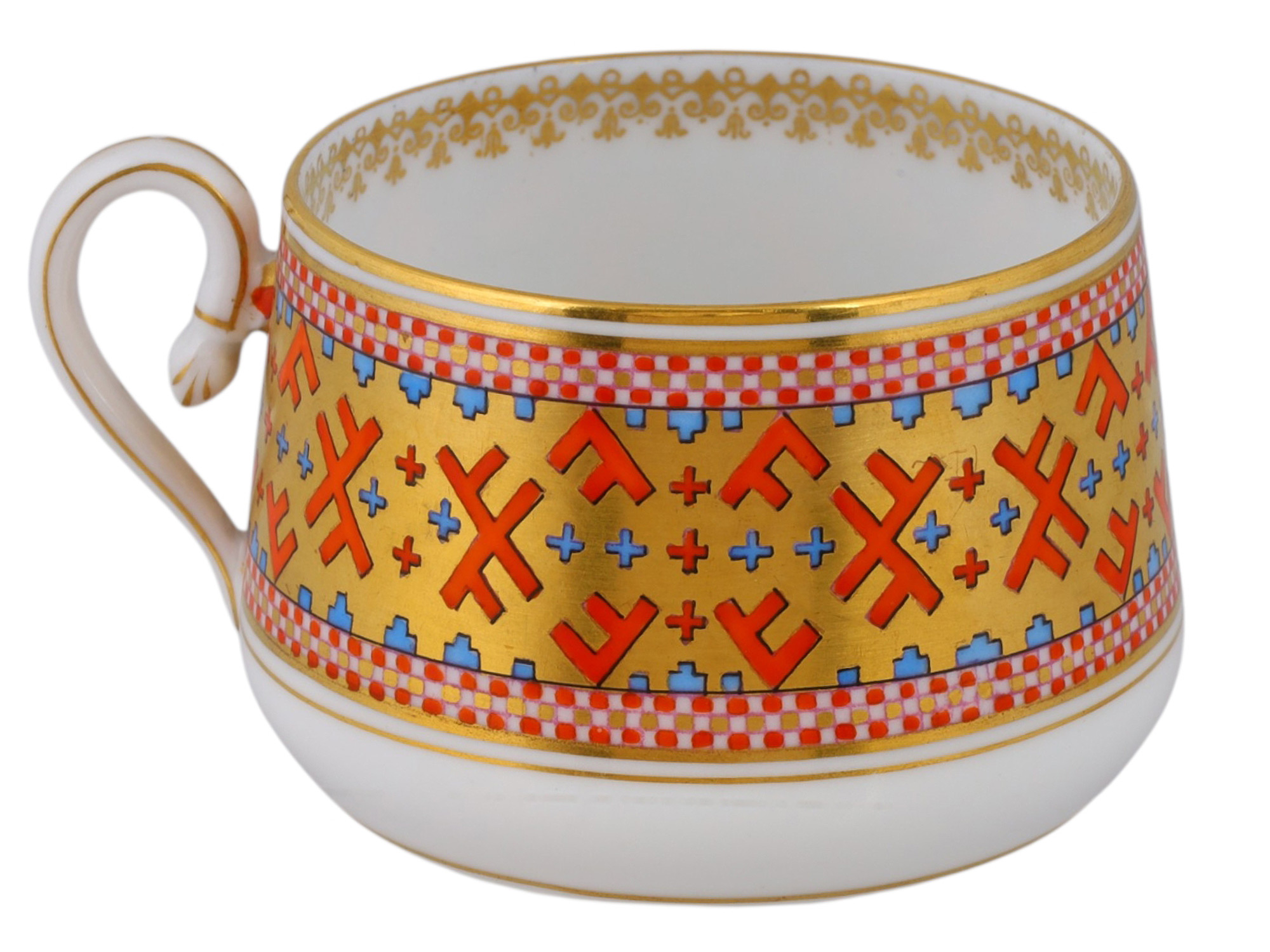 A RUSSIAN KORNILOV BROTHERS PORCELAIN CUP AND SAUCER BY THE KORNILOV BROTHERS FACTORY, ST. PETERSBURG, LATE 19TH CENTURY