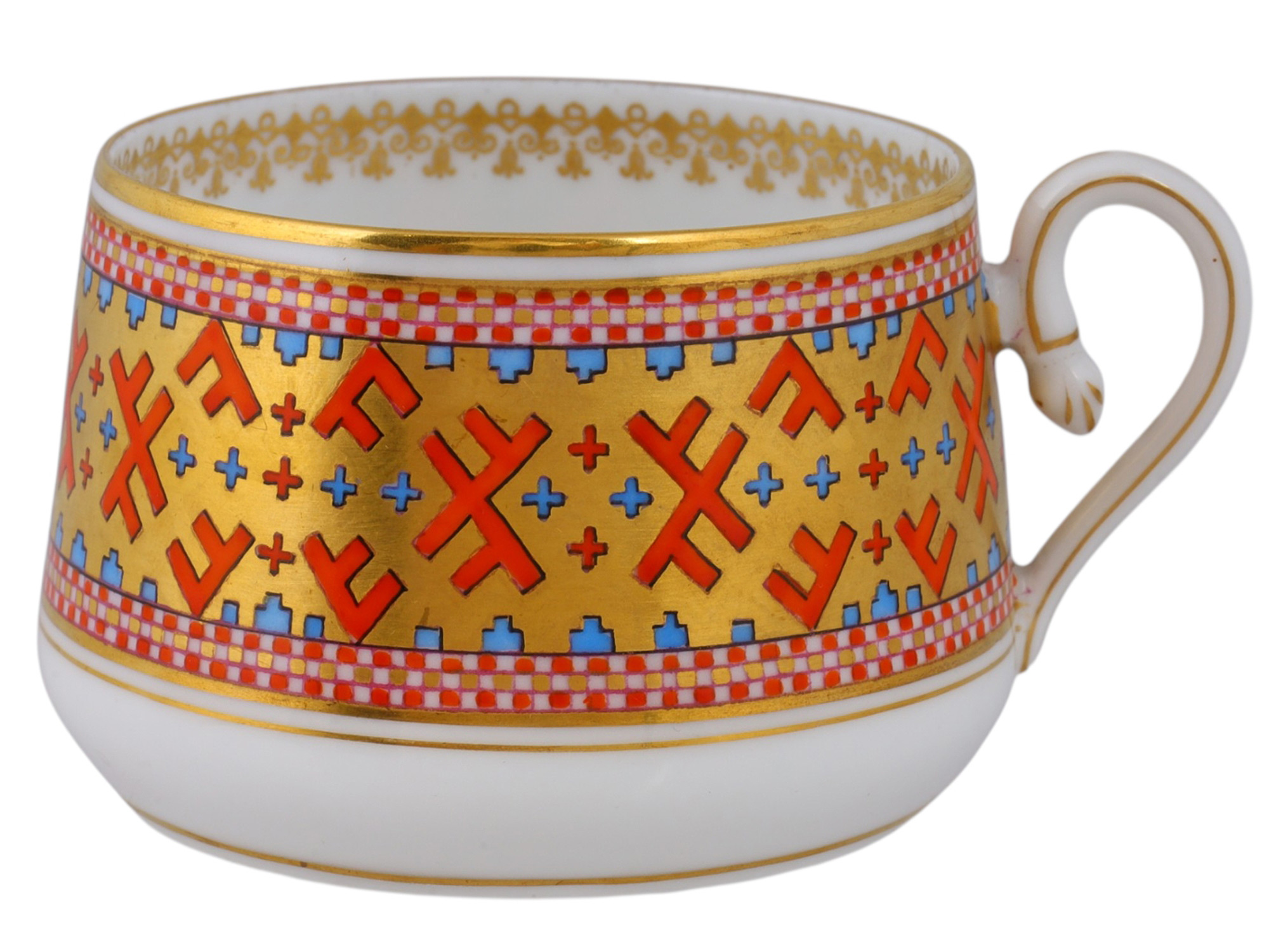 A RUSSIAN KORNILOV BROTHERS PORCELAIN CUP AND SAUCER BY THE KORNILOV BROTHERS FACTORY, ST. PETERSBURG, LATE 19TH CENTURY