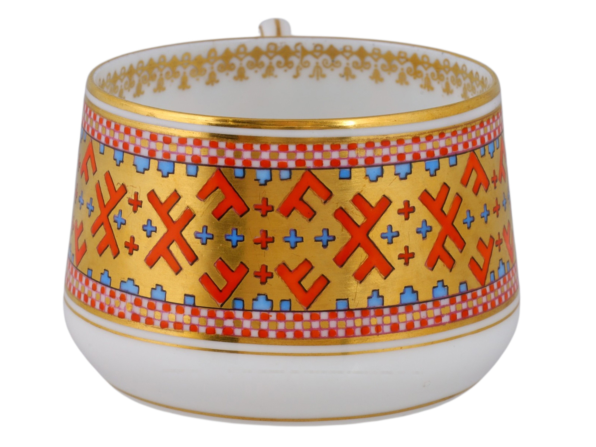 A RUSSIAN KORNILOV BROTHERS PORCELAIN CUP AND SAUCER BY THE KORNILOV BROTHERS FACTORY, ST. PETERSBURG, LATE 19TH CENTURY