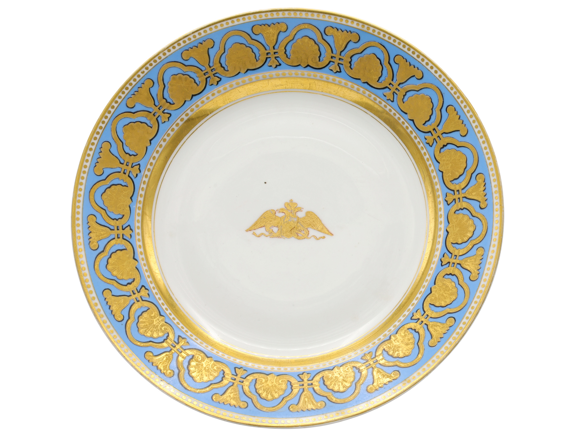 AN IMPERIAL RUSSIAN PORCELAIN MFG ROPSHA SERVICE DINNER PLATE, AII
