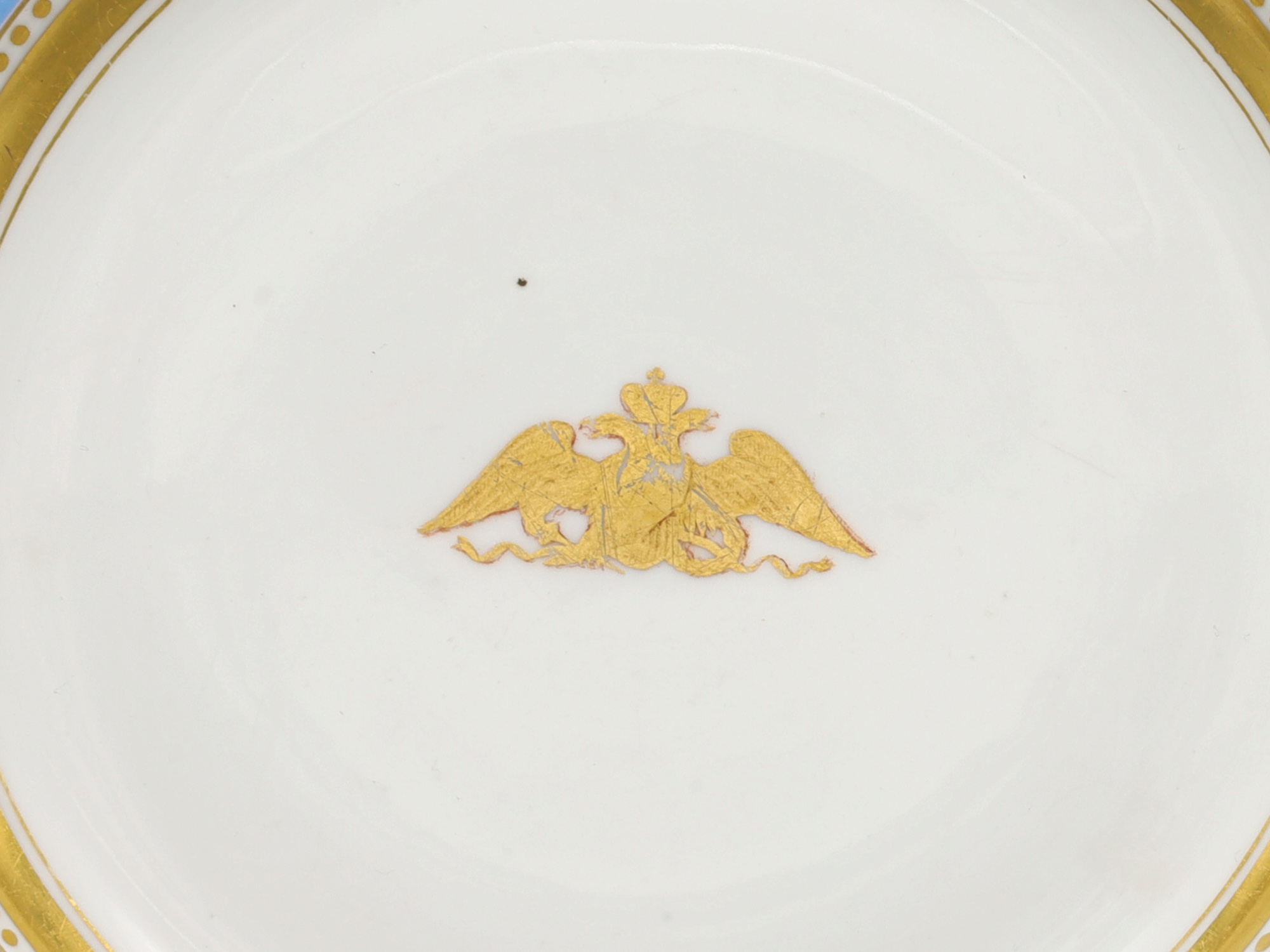AN IMPERIAL RUSSIAN PORCELAIN MFG ROPSHA SERVICE DINNER PLATE, AIII