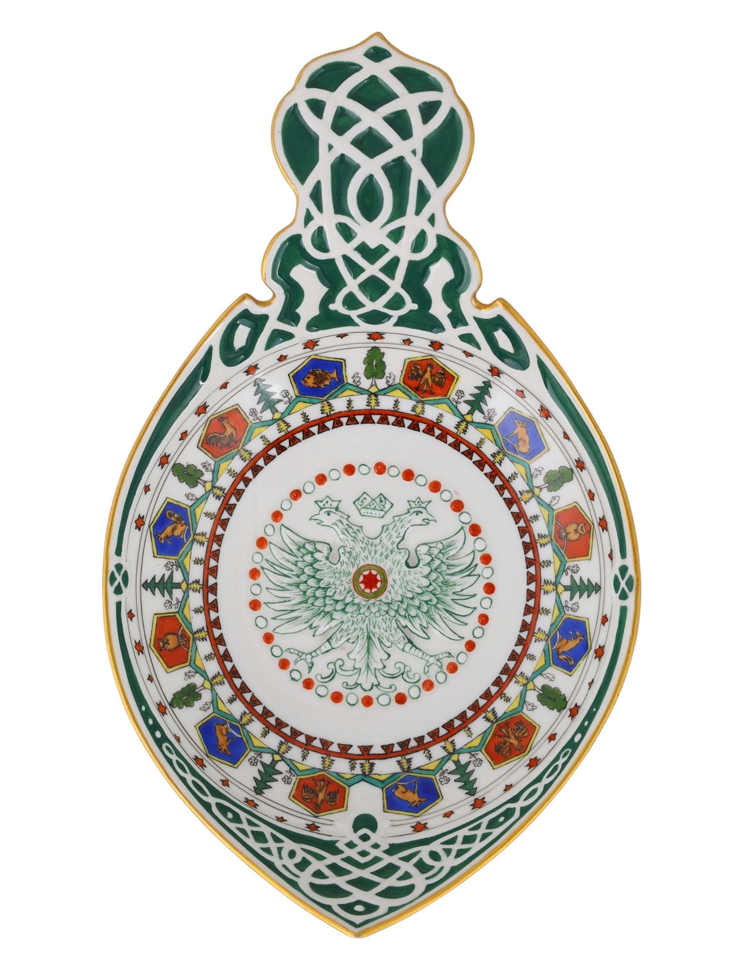 A RUSSIAN KORNILOV BROTHERS PORCELAIN PAN-SLAVIC KOVSH, ST. PETERSBURG, EARLY 20TH CENTURY