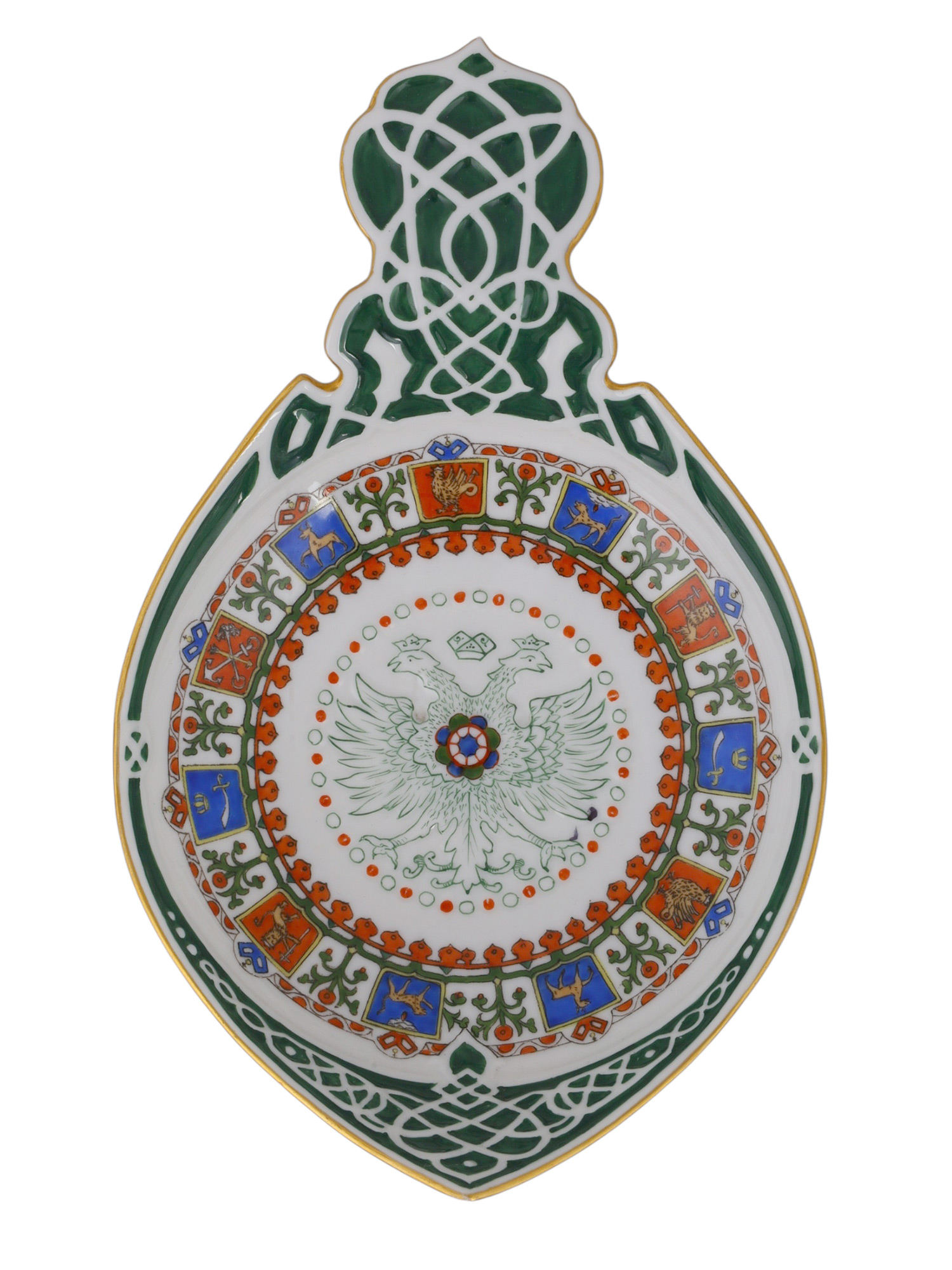 A RUSSIAN KORNILOV BROTHERS PORCELAIN PAN-SLAVIC KOVSH ST. PETERSBURG, CIRCA 1900