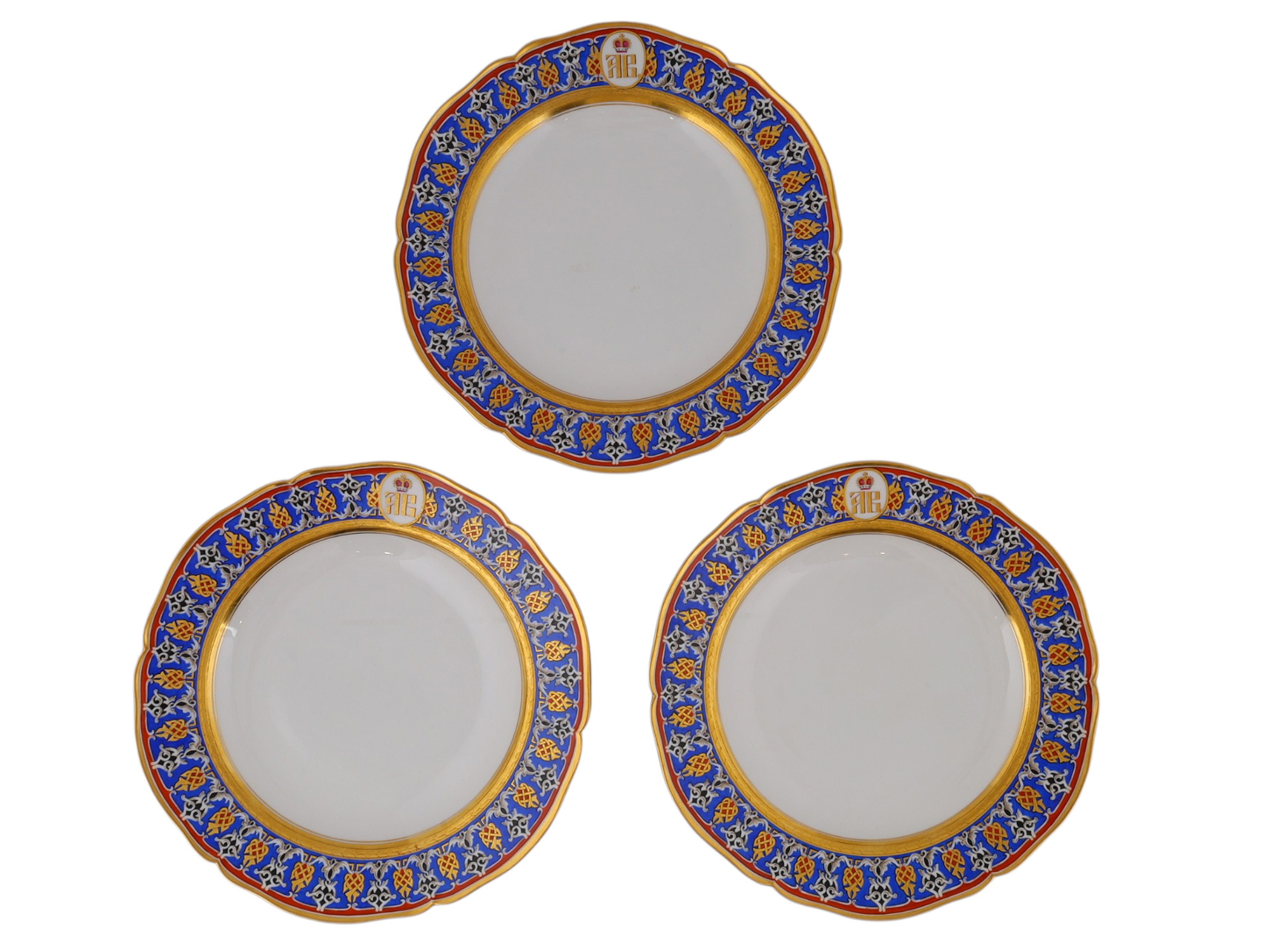 A LOT OF THREE BERLIN (KPM) PORCELAIN PLATES FROM A SERVICE OF THE GRAND DUKE ANDREI VLADIMIROVICH OF RUSSIA