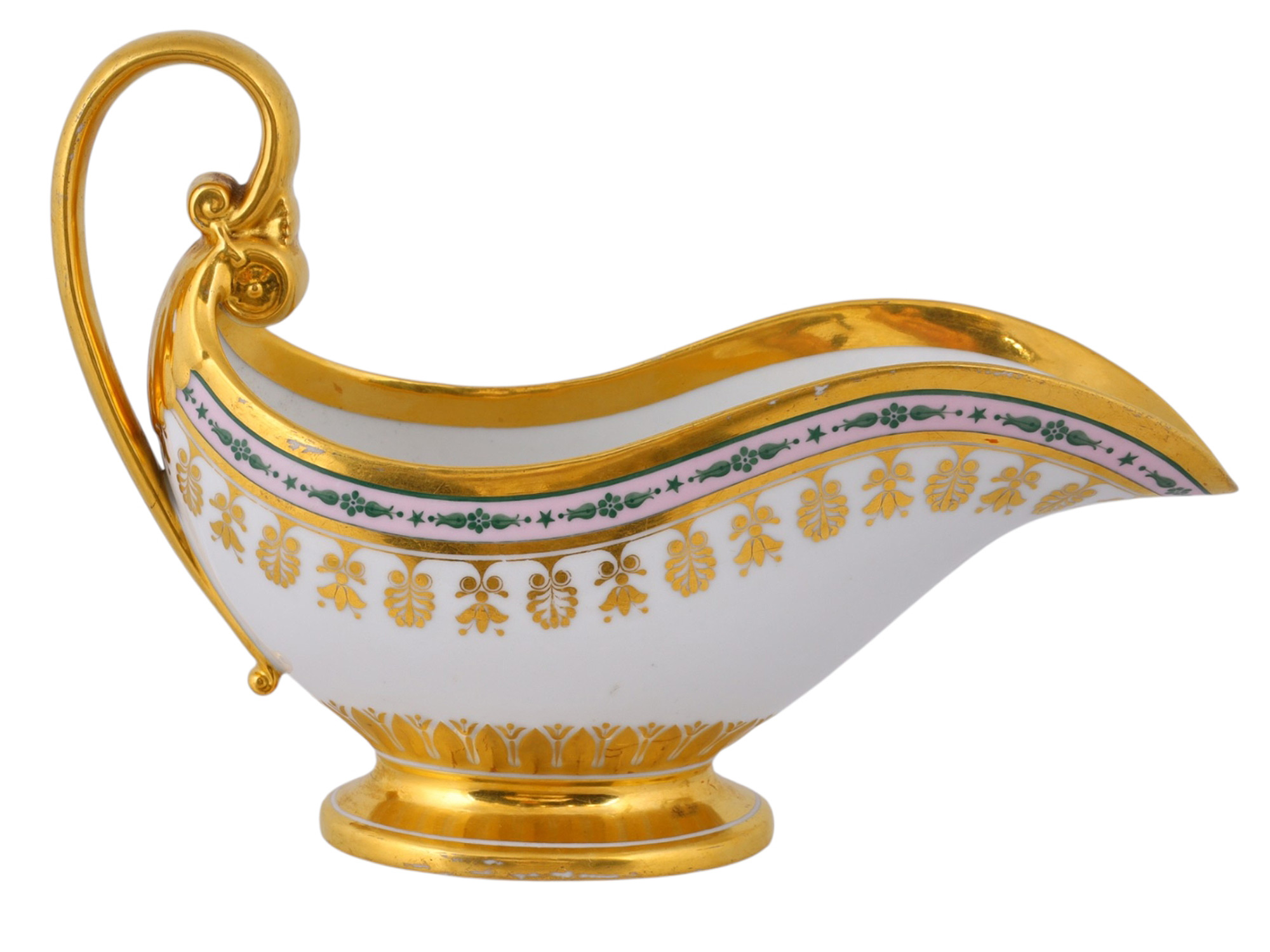 A RUSSIAN PORCELAIN SAUCEBOAT AND STAND FROM THE BABIGON SERVICE BY THE IMPERIAL PORCELAIN FACTORY, ST. PETERSBURG, CIRCA 1823–1840