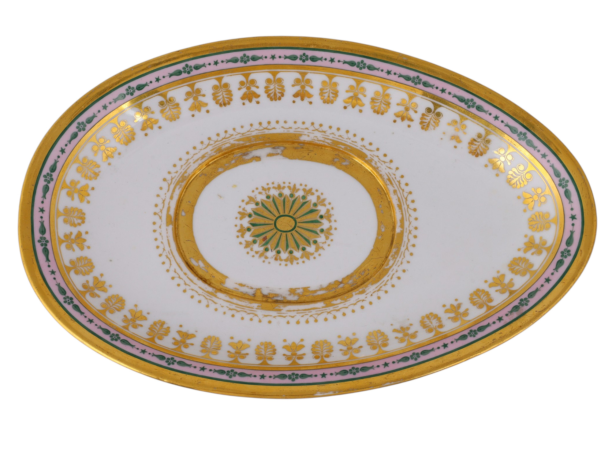 A RUSSIAN PORCELAIN SAUCEBOAT AND STAND FROM THE BABIGON SERVICE BY THE IMPERIAL PORCELAIN FACTORY, ST. PETERSBURG, CIRCA 1823–1840