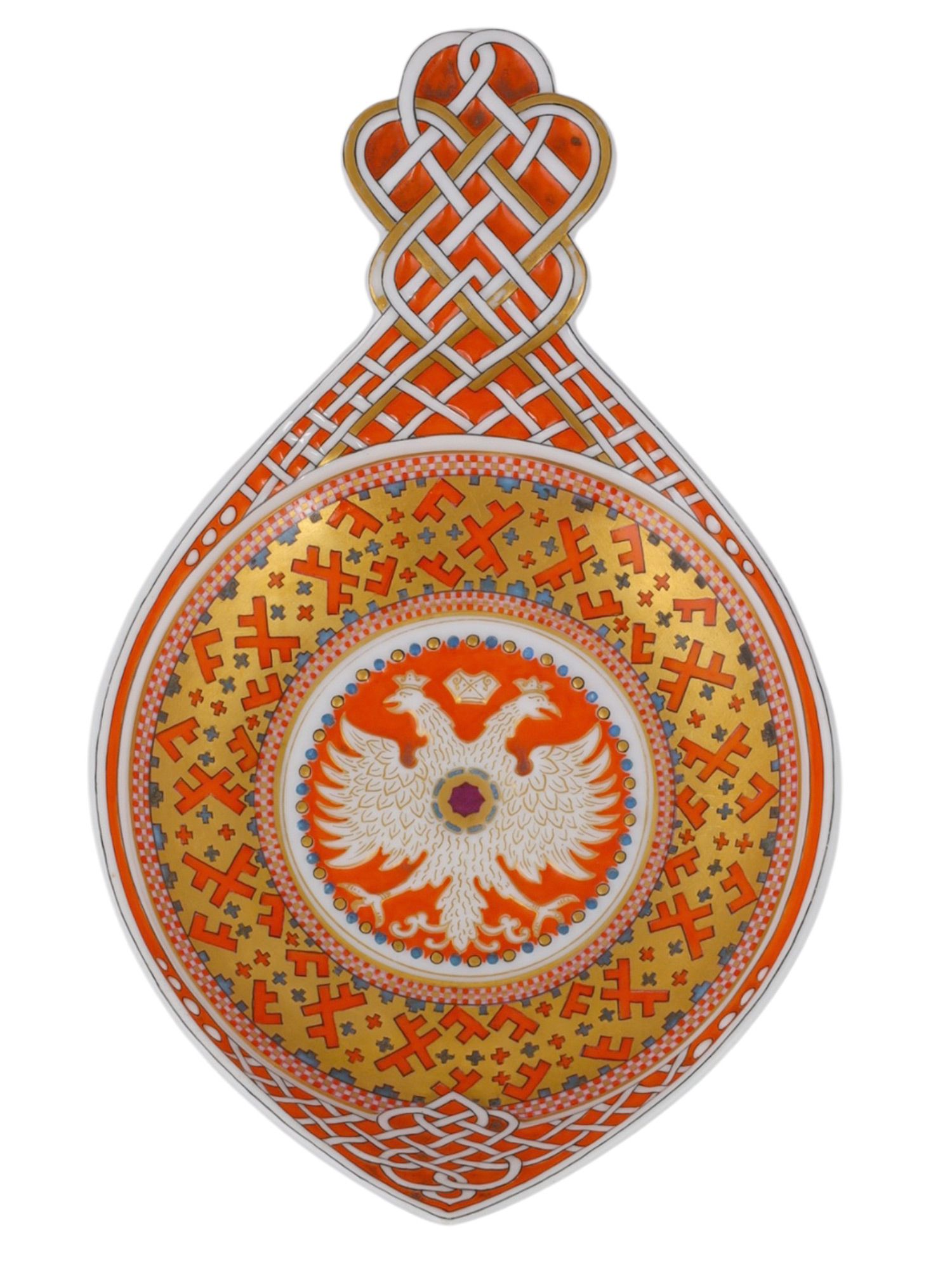 A RUSSIAN KORNILOV BROTHERS PORCELAIN PAN-SLAVIC KOVSH, ST. PETERSBURG, DATED 1897