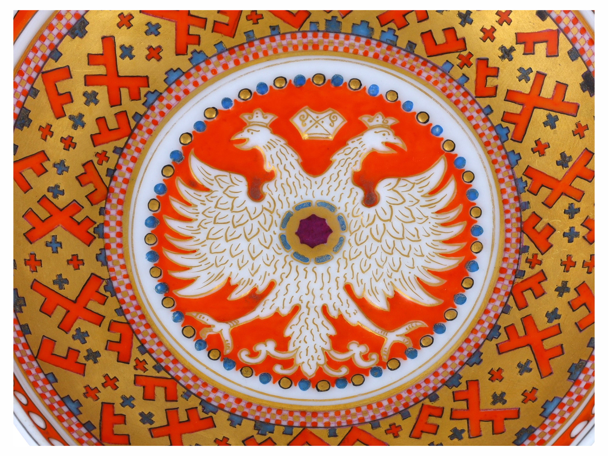 A RUSSIAN KORNILOV BROTHERS PORCELAIN PAN-SLAVIC KOVSH, ST. PETERSBURG, DATED 1897