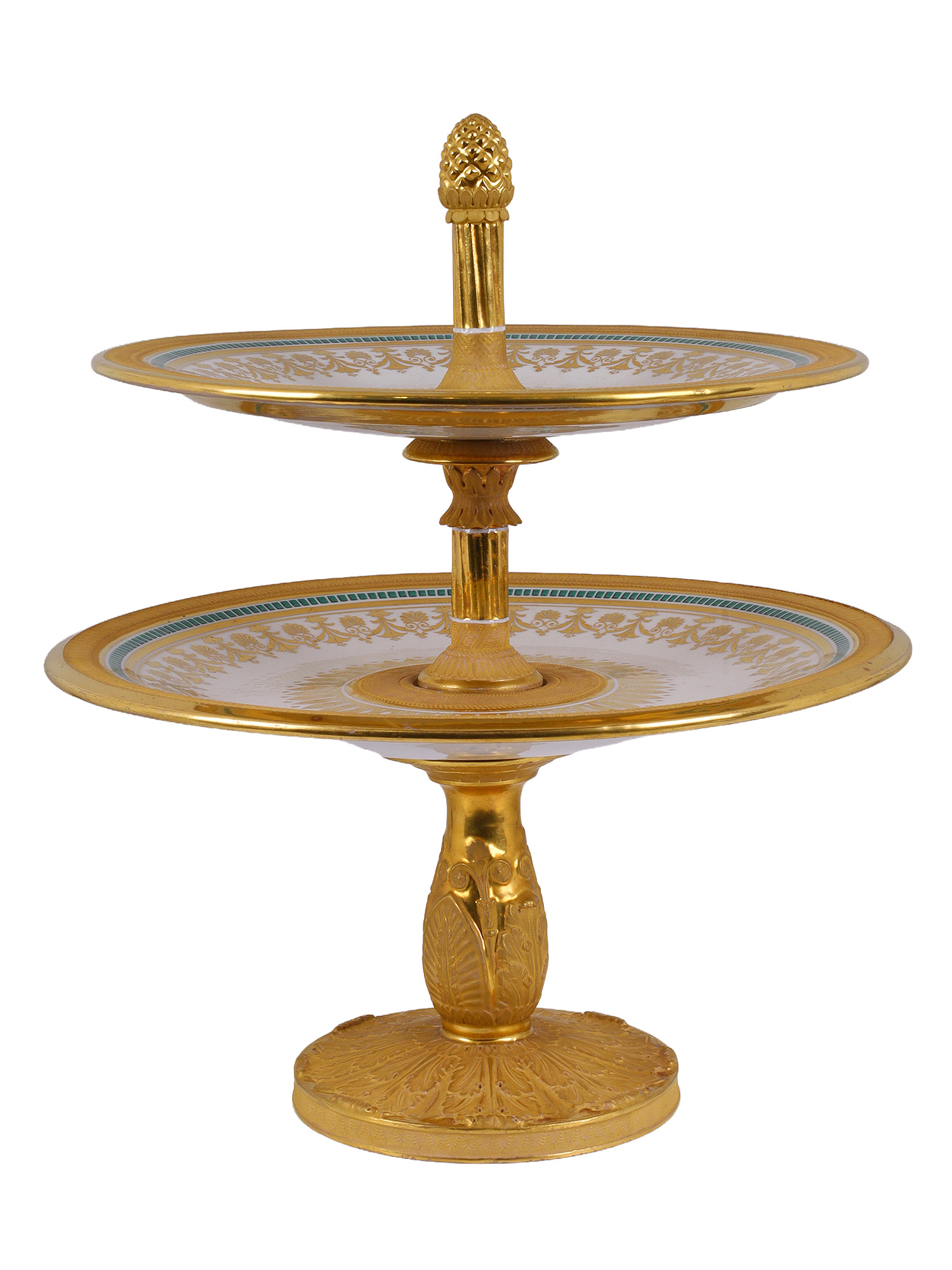AN IMPERIAL RUSSIAN PORCELAIN TWO-TIER CAKE STAND FROM THE ELAGIN ISLAND PALACE SERVICE, CIRCA 1823