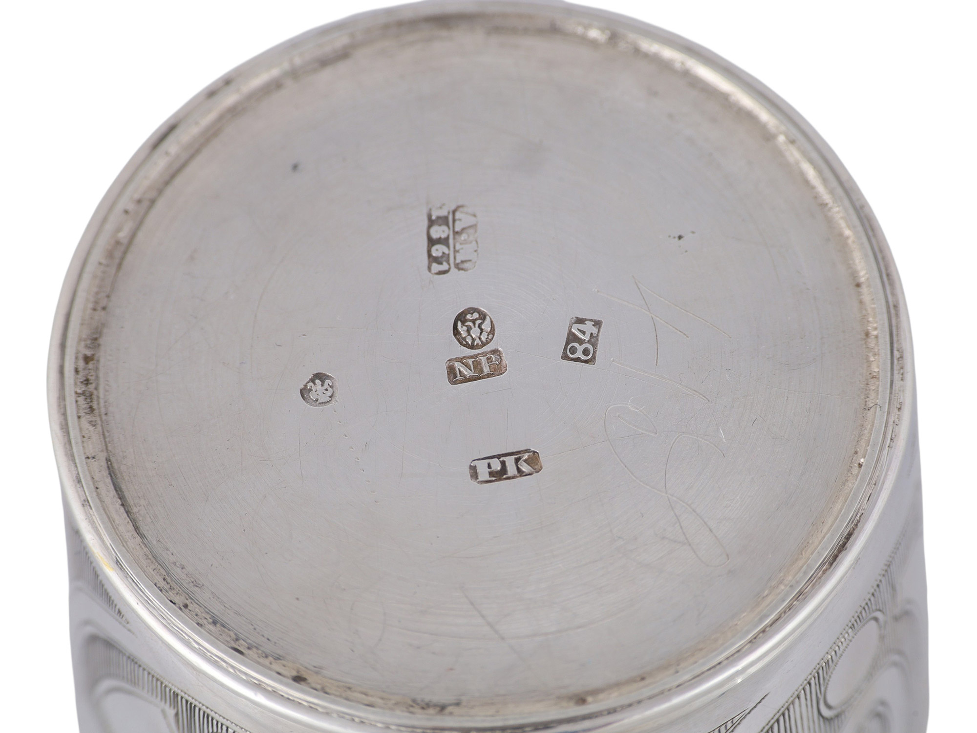 A RUSSIAN PARCEL-GILT SILVER BEAKER, NIKOLAS PLINKE (NICHOLS & PLINKE), ST PETERSBURG, 1861