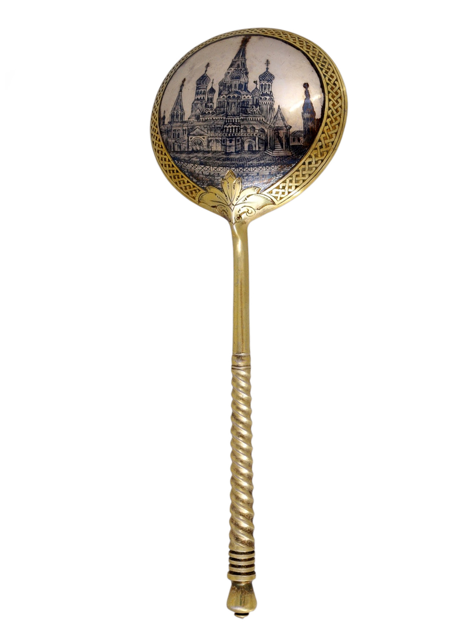 A RUSSIAN SILVER-GILT AND NIELLO SPOON, MOSCOW, 1895