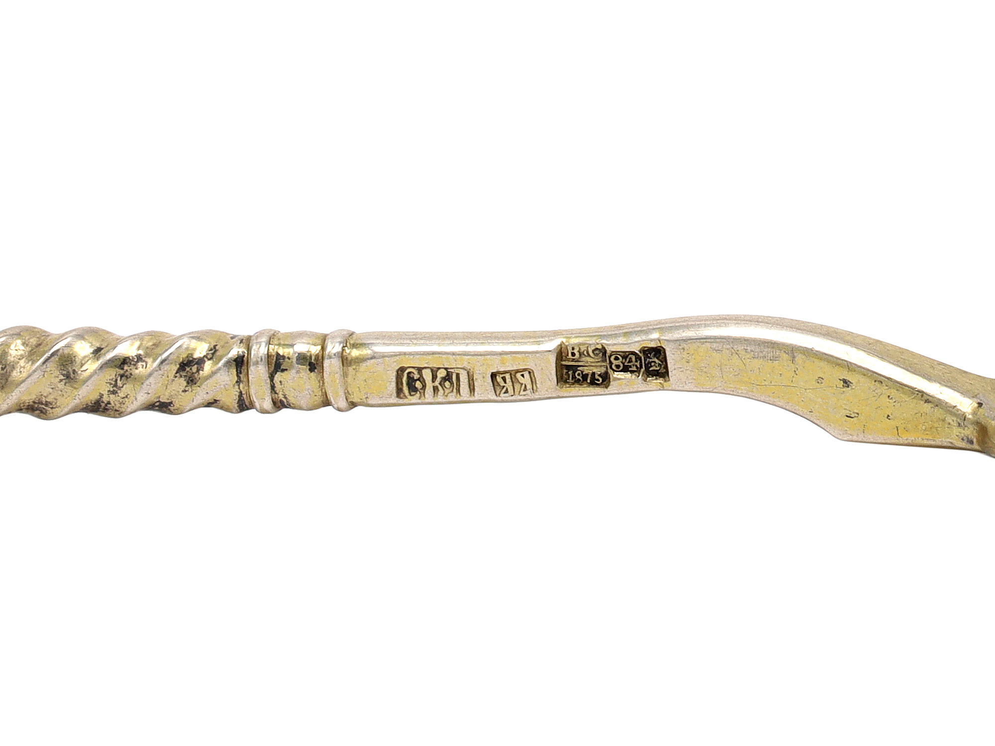 A RUSSIAN SILVER SPOON WITH NIELLO ENAMEL ARCHITECTURAL SCENE, 1875