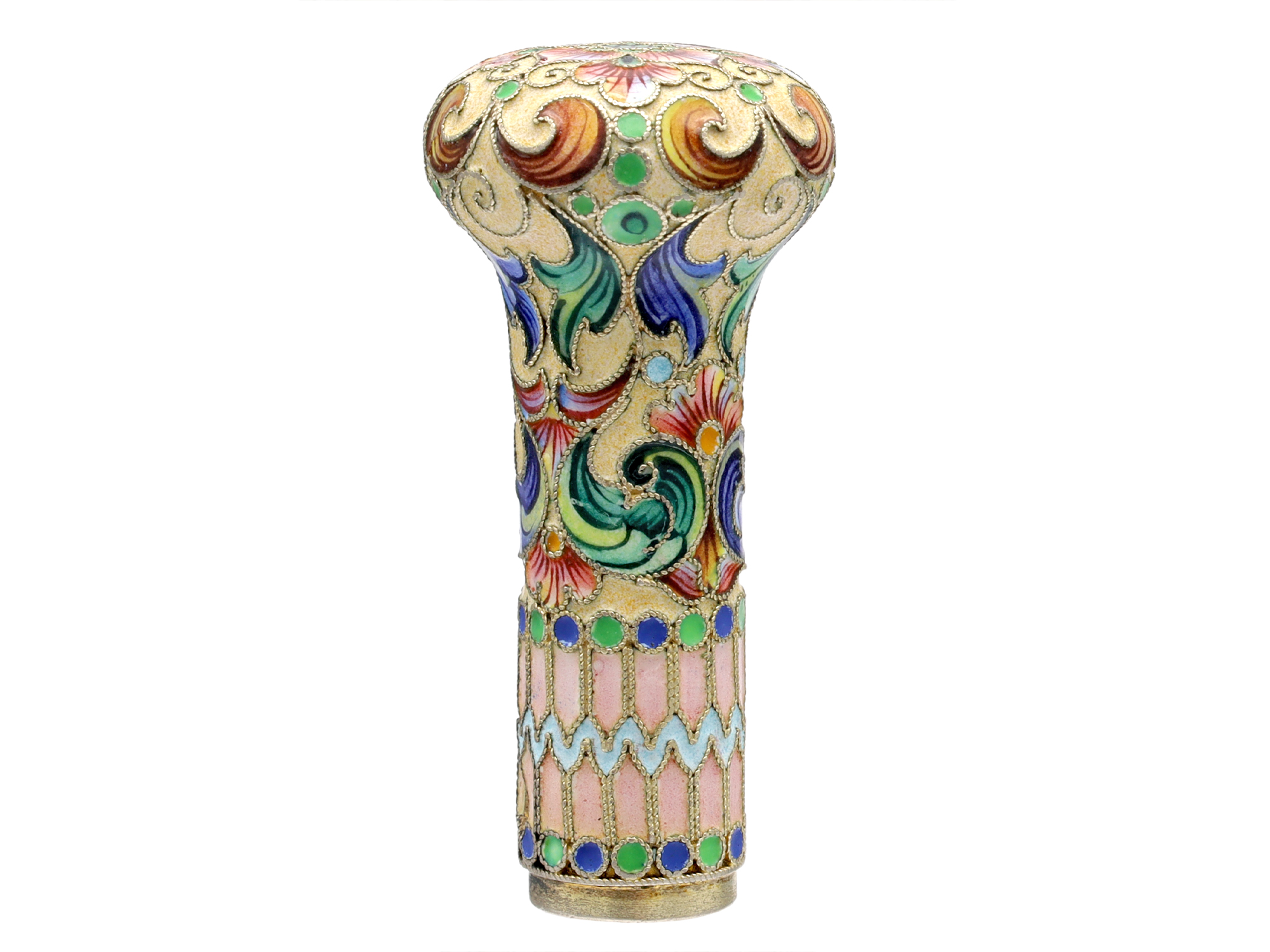 A RUSSIAN SILVER AND CLOISONNÉ CANE OR UMBRELLA HANDLE, 1870-1890