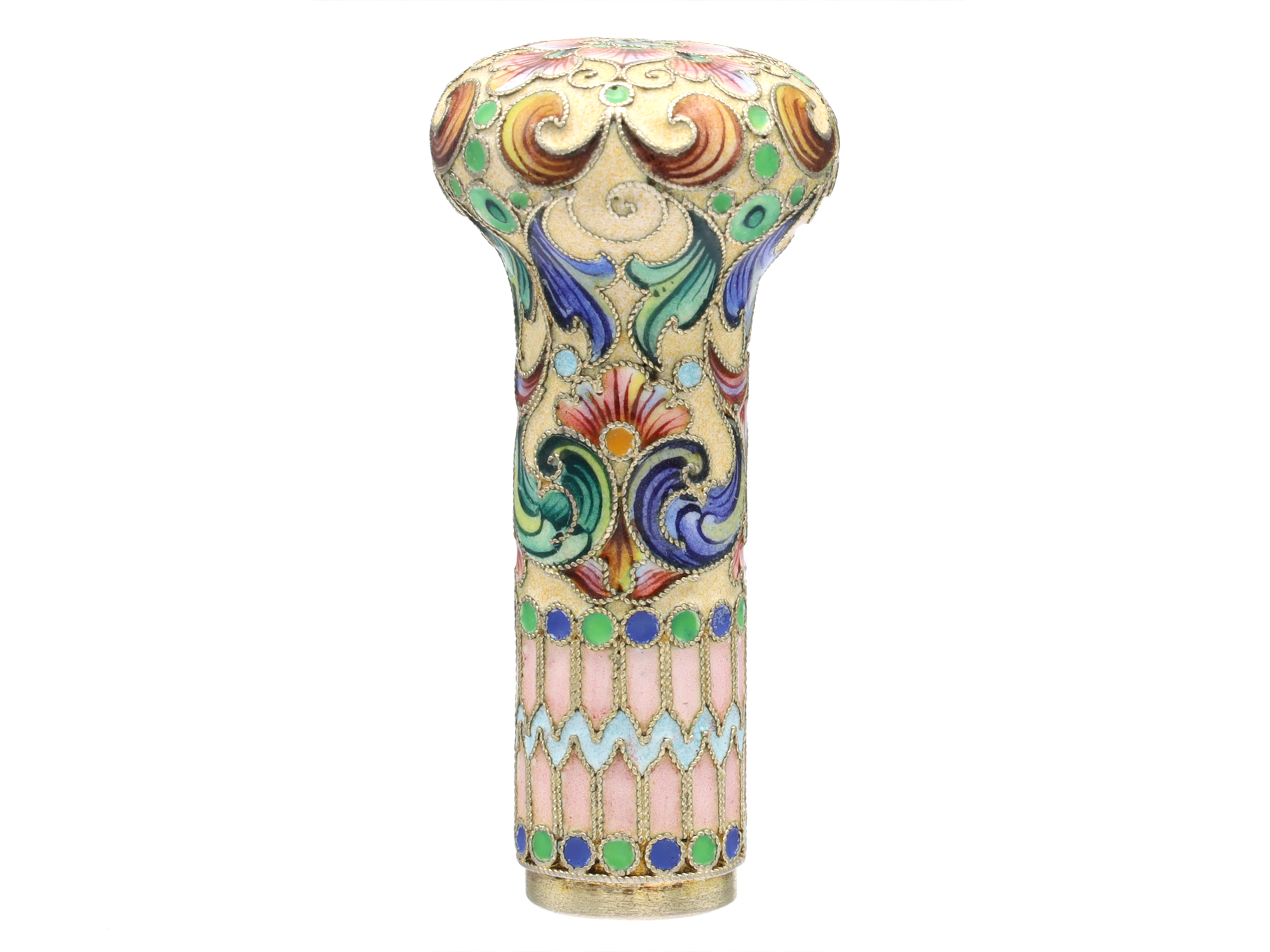 A RUSSIAN SILVER AND CLOISONNÉ CANE OR UMBRELLA HANDLE, 1870-1890