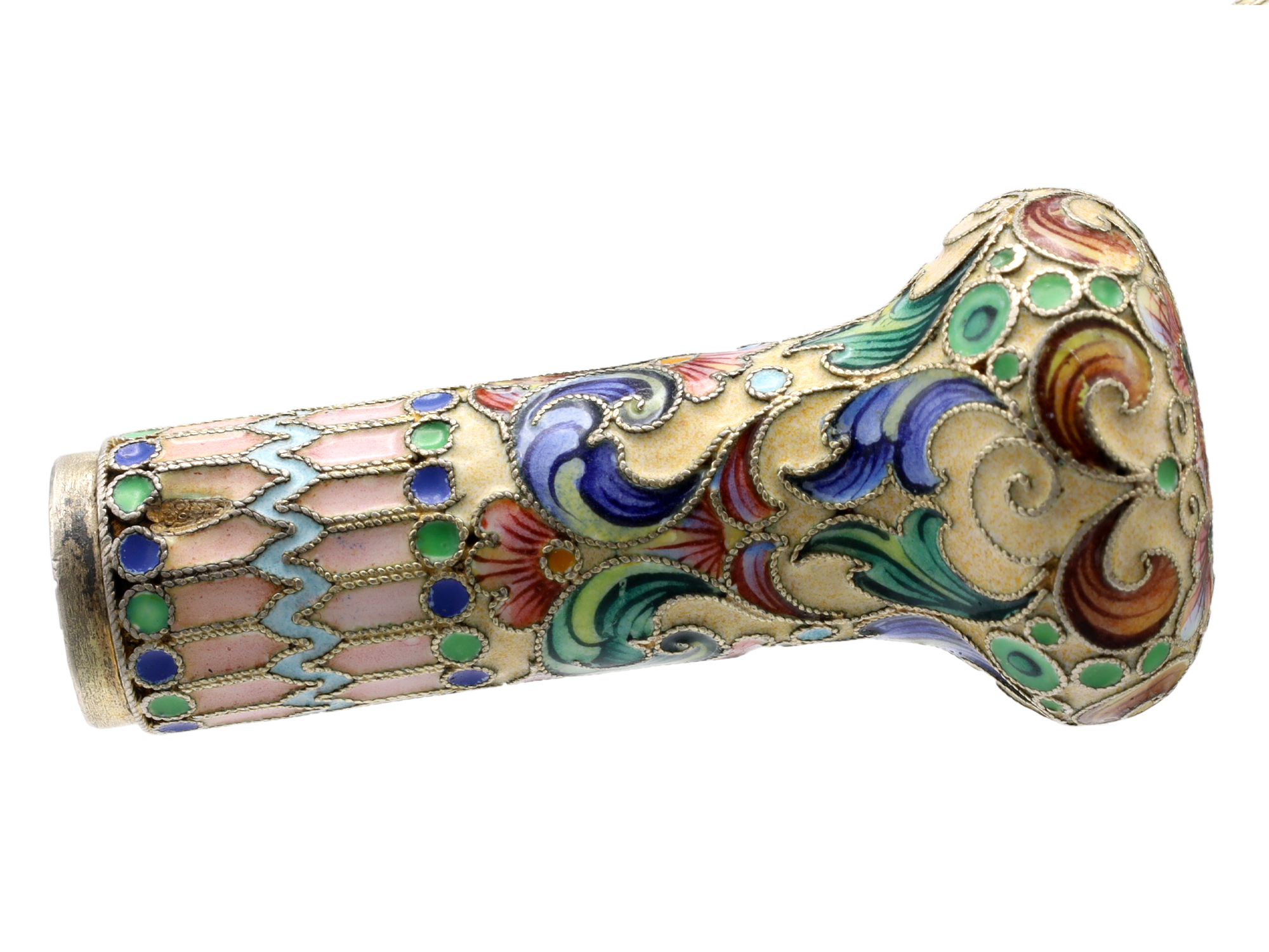 A RUSSIAN SILVER AND CLOISONNÉ CANE OR UMBRELLA HANDLE, 1870-1890