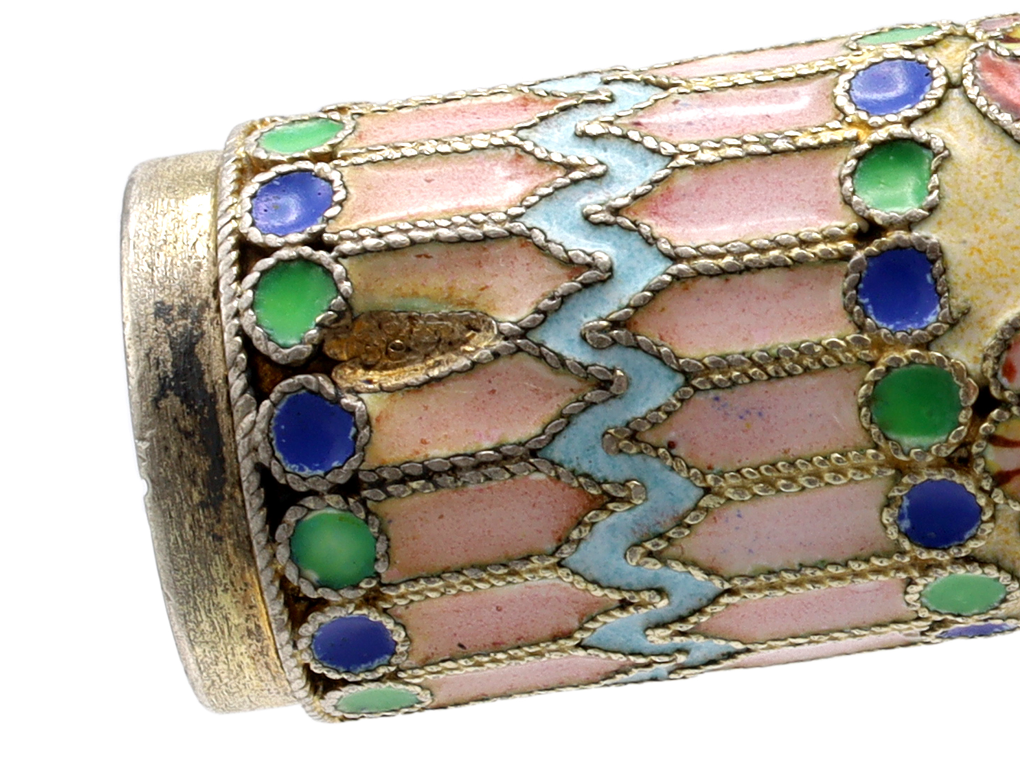 A RUSSIAN SILVER AND CLOISONNÉ CANE OR UMBRELLA HANDLE, 1870-1890