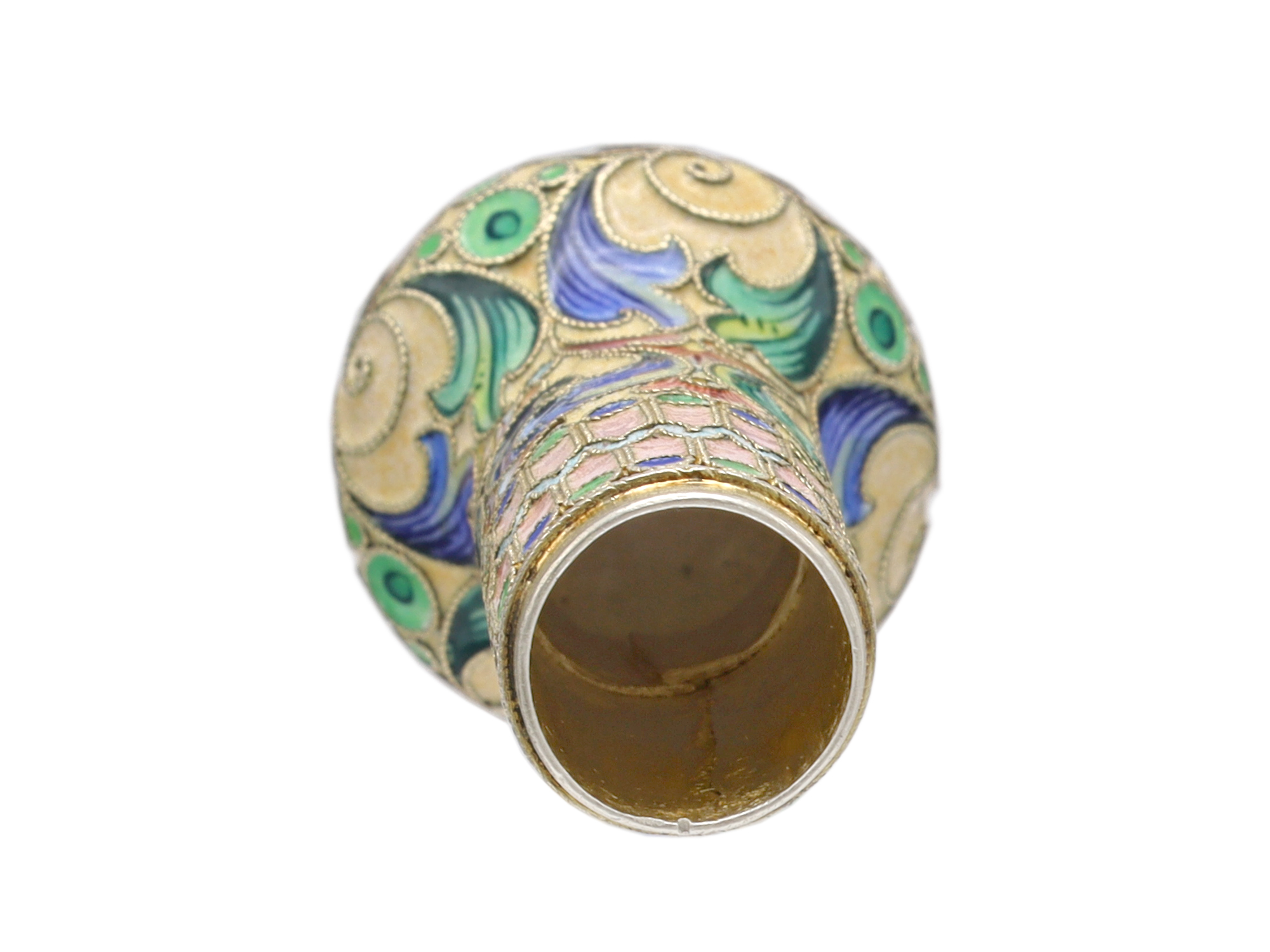 A RUSSIAN SILVER AND CLOISONNÉ CANE OR UMBRELLA HANDLE, 1870-1890