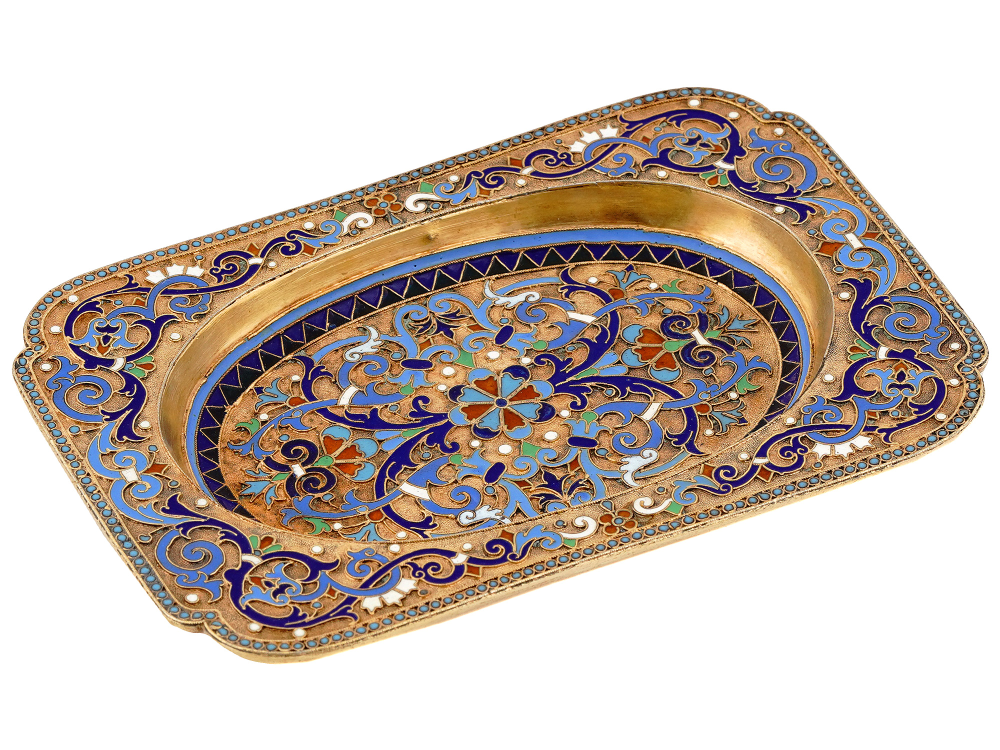 A RUSSIAN SILVER-GILT AND ENAMEL TRAY, MOSCOW, 1889