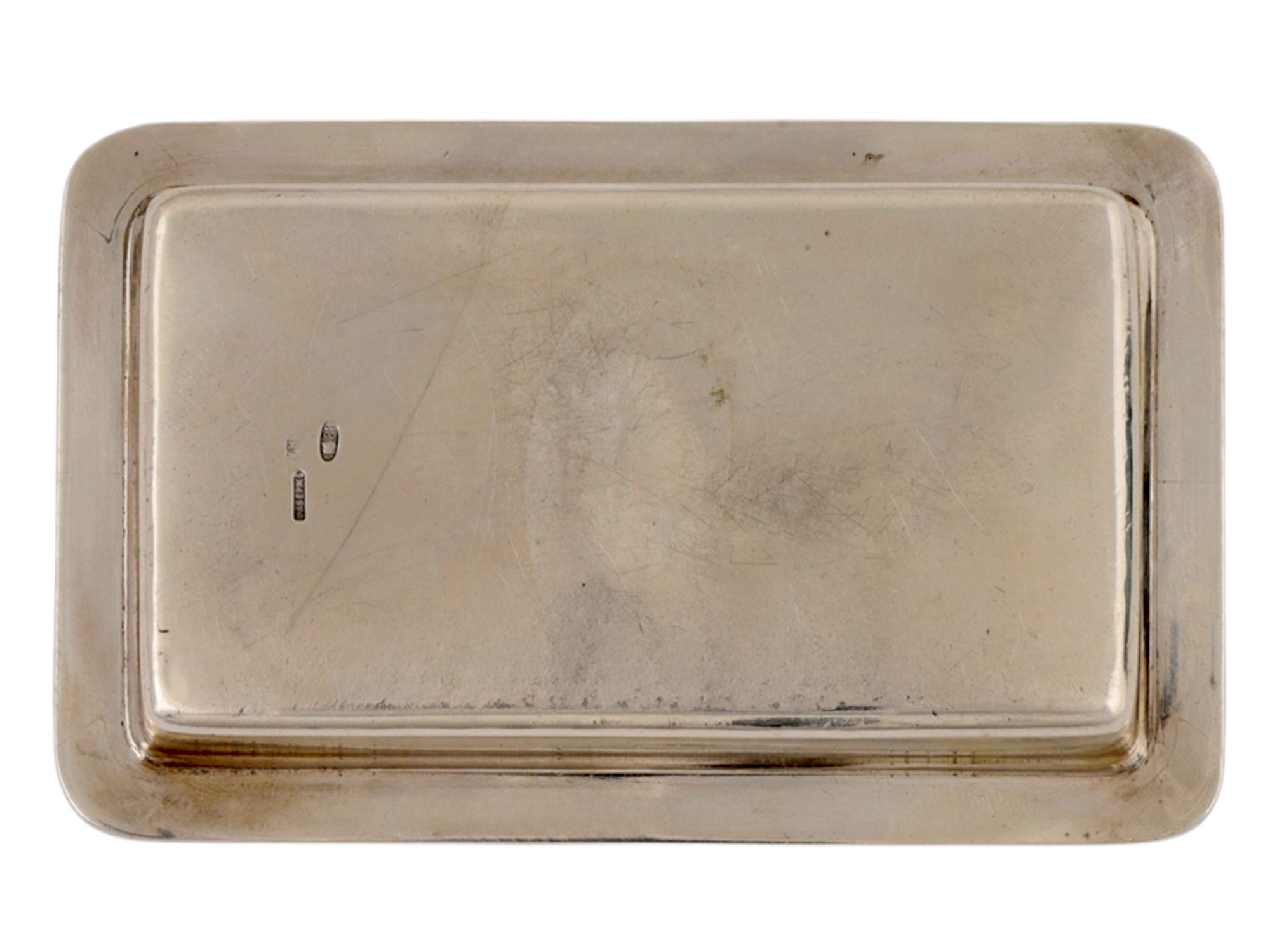 A FABERGÉ SILVER CALLING-CARD TRAY, WORKMASTER HJALMAR ARMFELT, ST PETERSBURG, 1908–1917