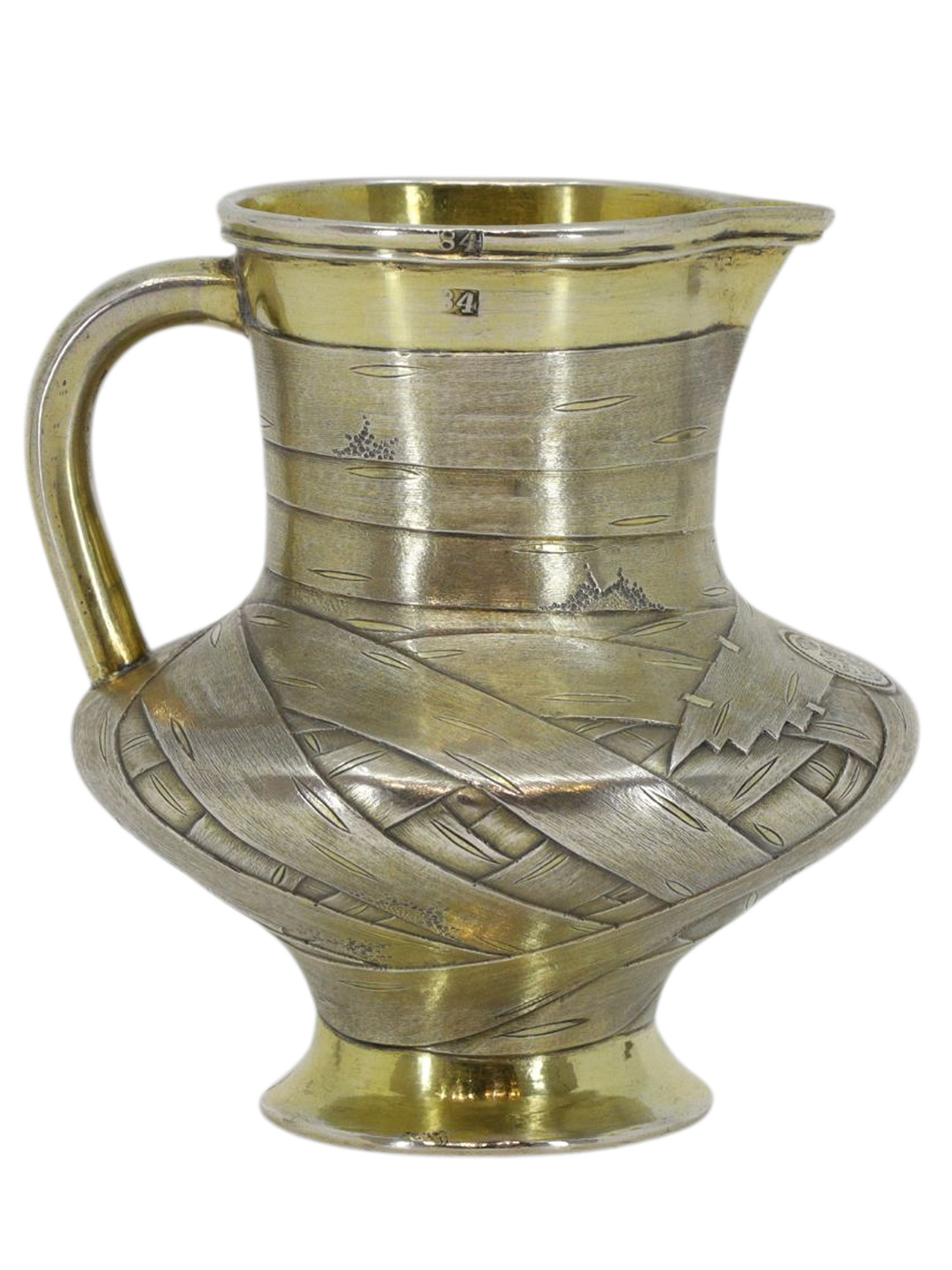 A RUSSIAN GILT-SILVER TROMPE L’OEIL JUG/CREAMER, 1870