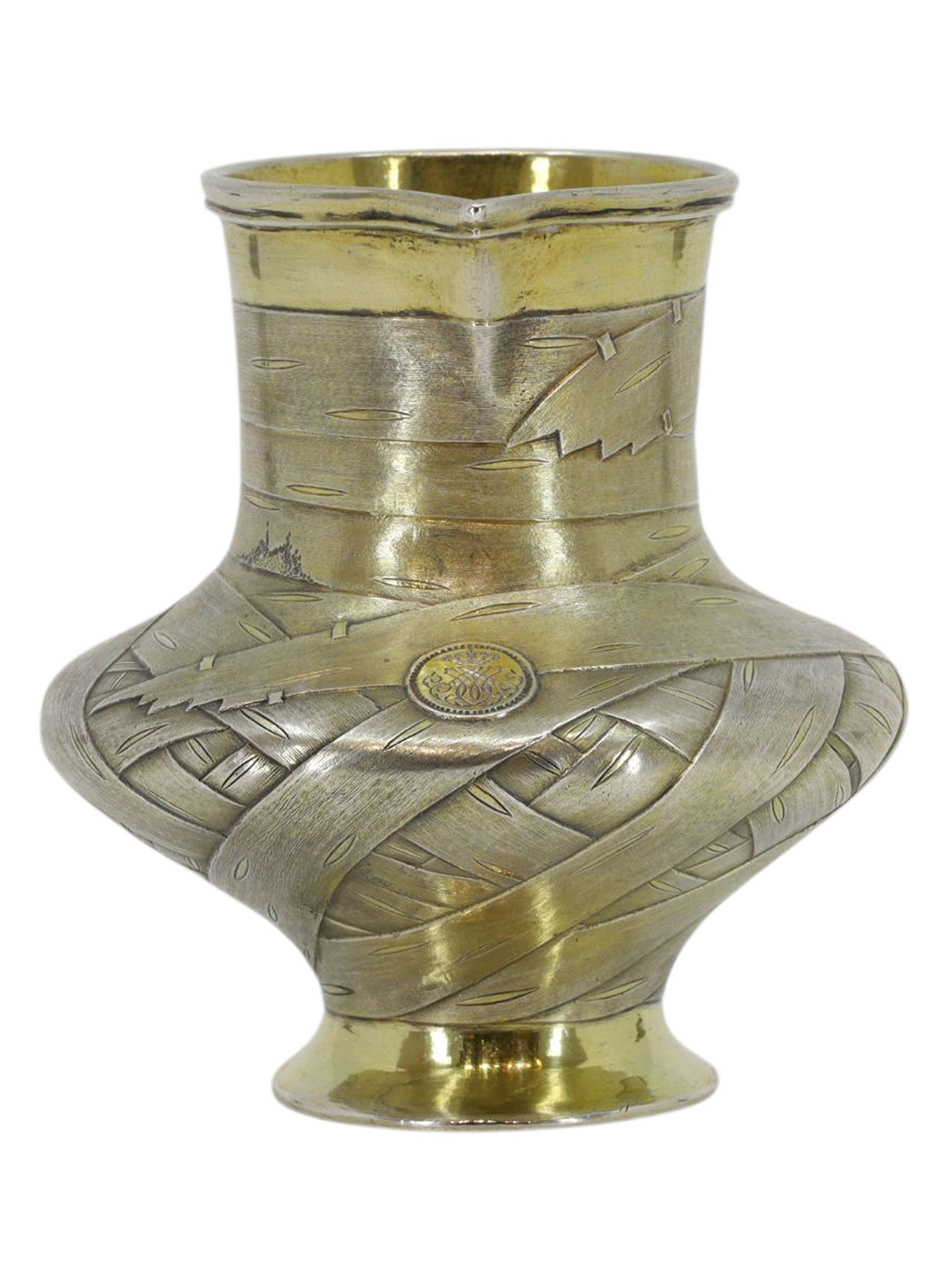 A RUSSIAN GILT-SILVER TROMPE L’OEIL JUG/CREAMER, 1870