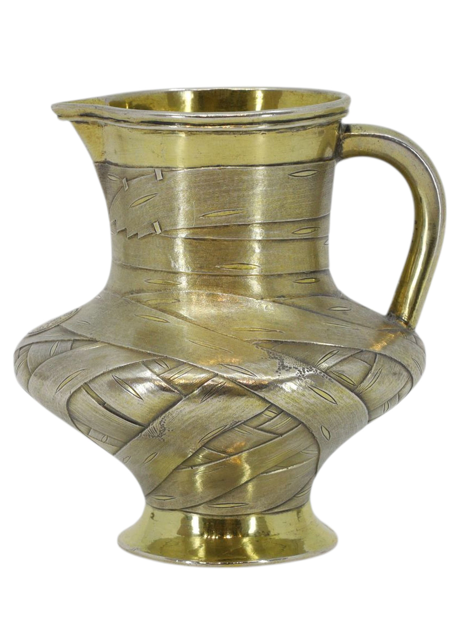 A RUSSIAN GILT-SILVER TROMPE L’OEIL JUG/CREAMER, 1870