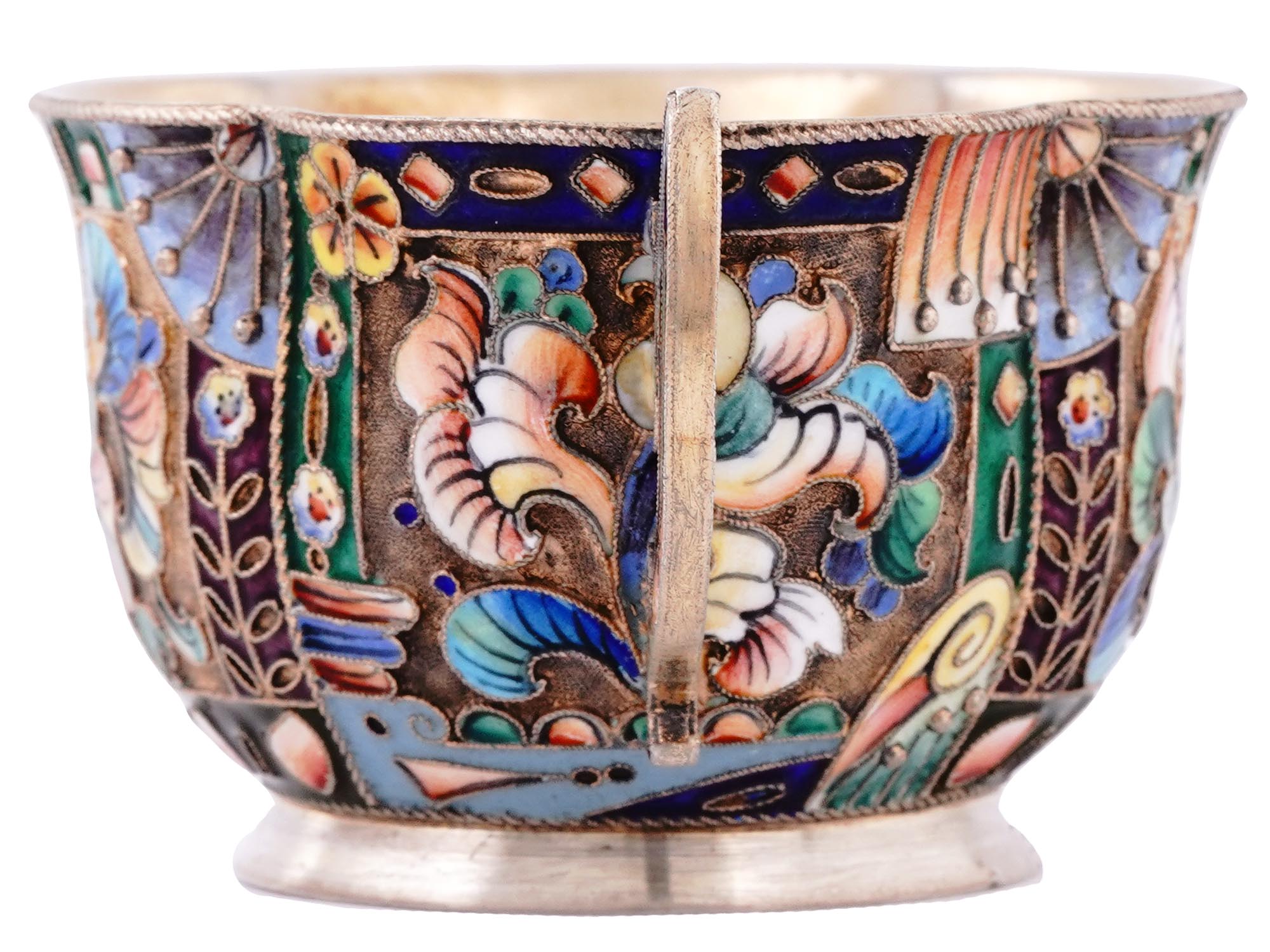 A RUSSIAN SILVER-GILT AND CLOISONNE ENAMEL CHOCOLATE CUP BY THE 6TH ARTEL, 1908-1917