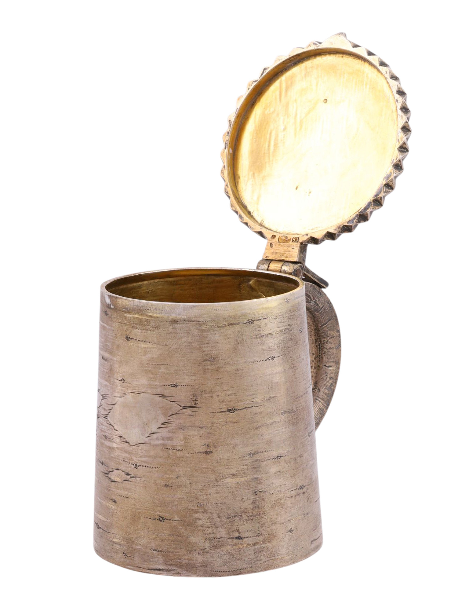 A RUSSIAN TROMPE L'OEIL GILT-SILVER TANKARD, 1865