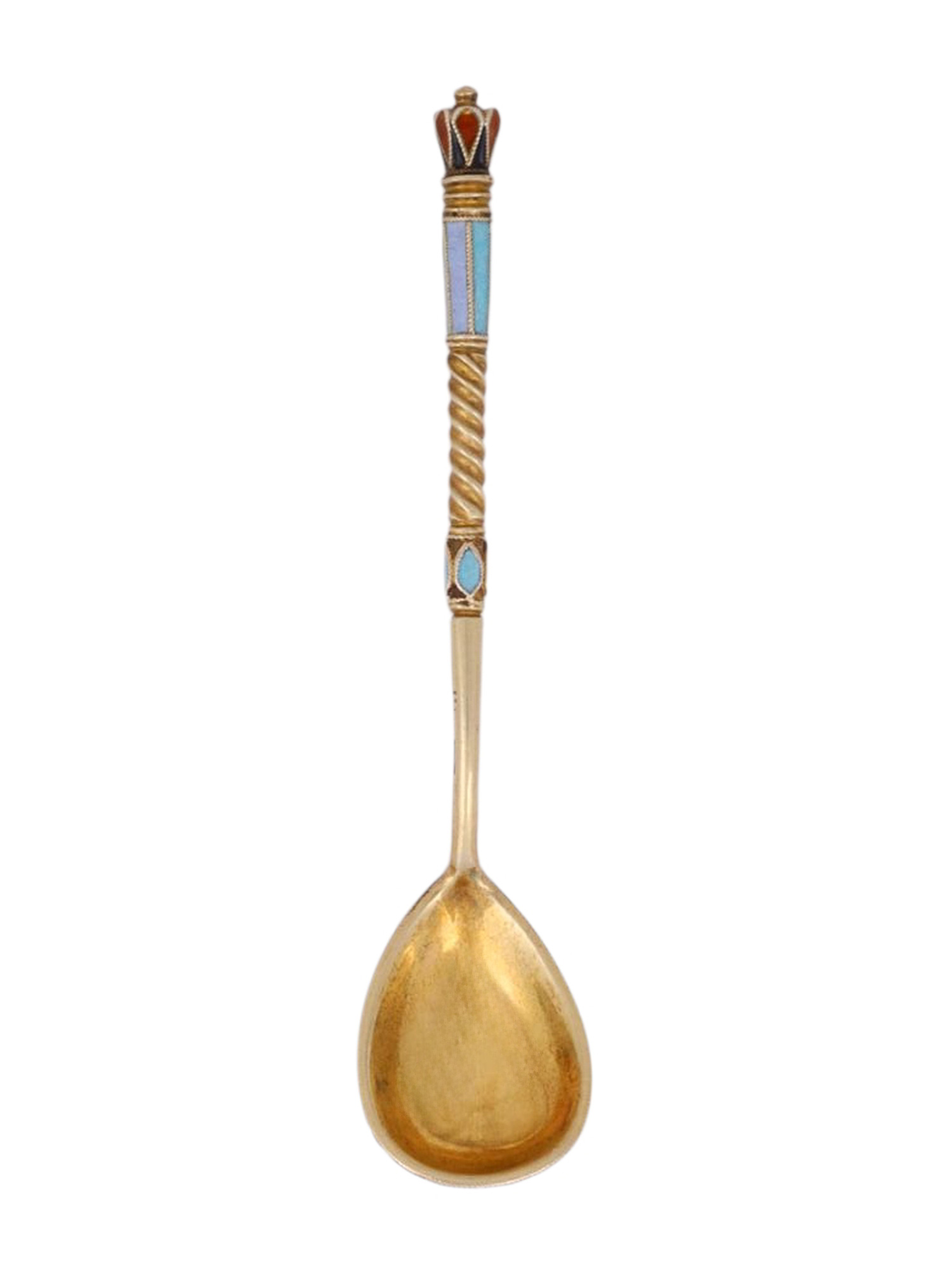 SIX CASED RUSSIAN ENAMEL SPOONS BY F. RUCKERT, 1899-1908