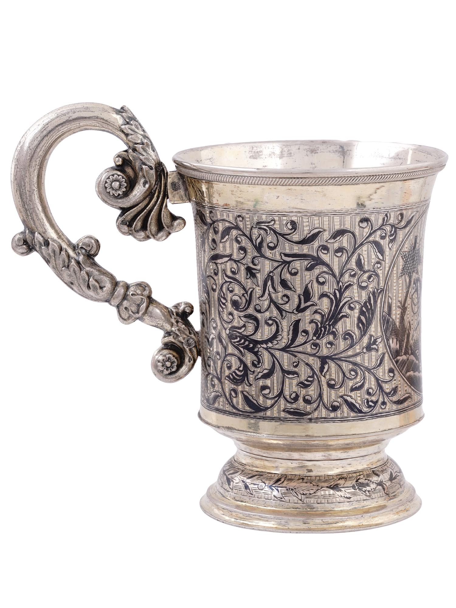 A RUSSIAN SILVER AND NIELLO CHOCOLATE CUP, 1889