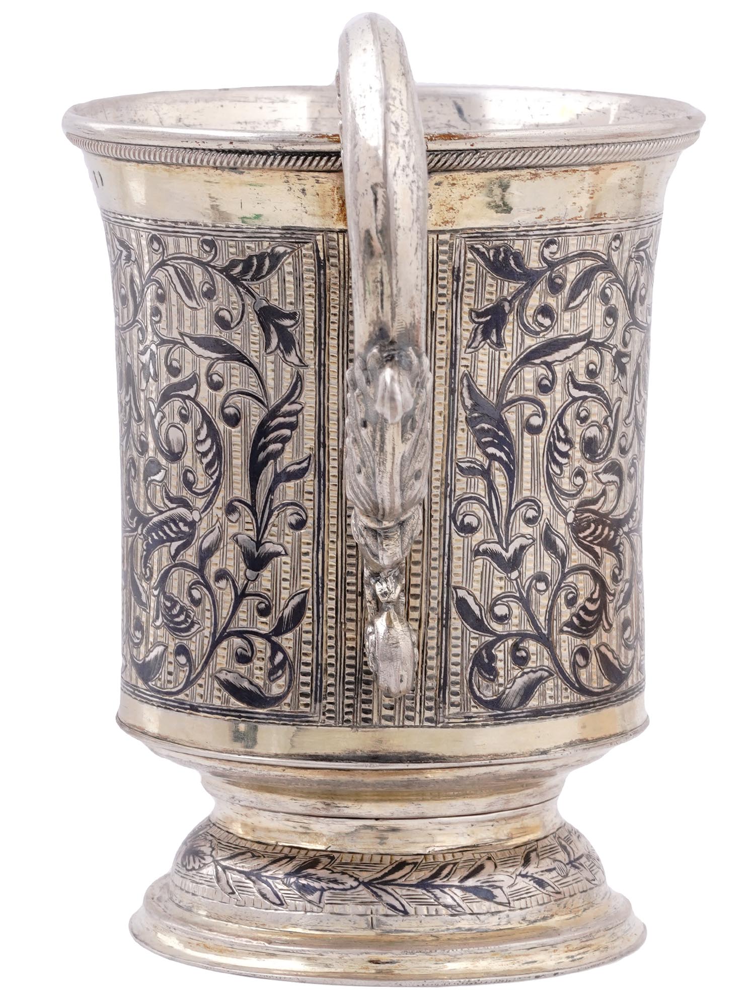 A RUSSIAN SILVER AND NIELLO CHOCOLATE CUP, 1889