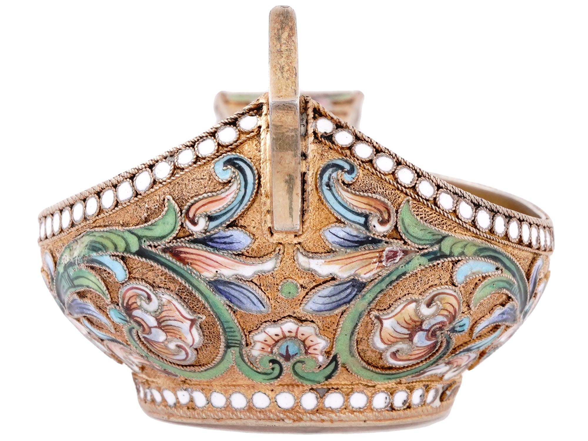 A RUSSIAN SILVER-GILT AND CLOISONNE ENAMEL KOVSH, 1908-1917
