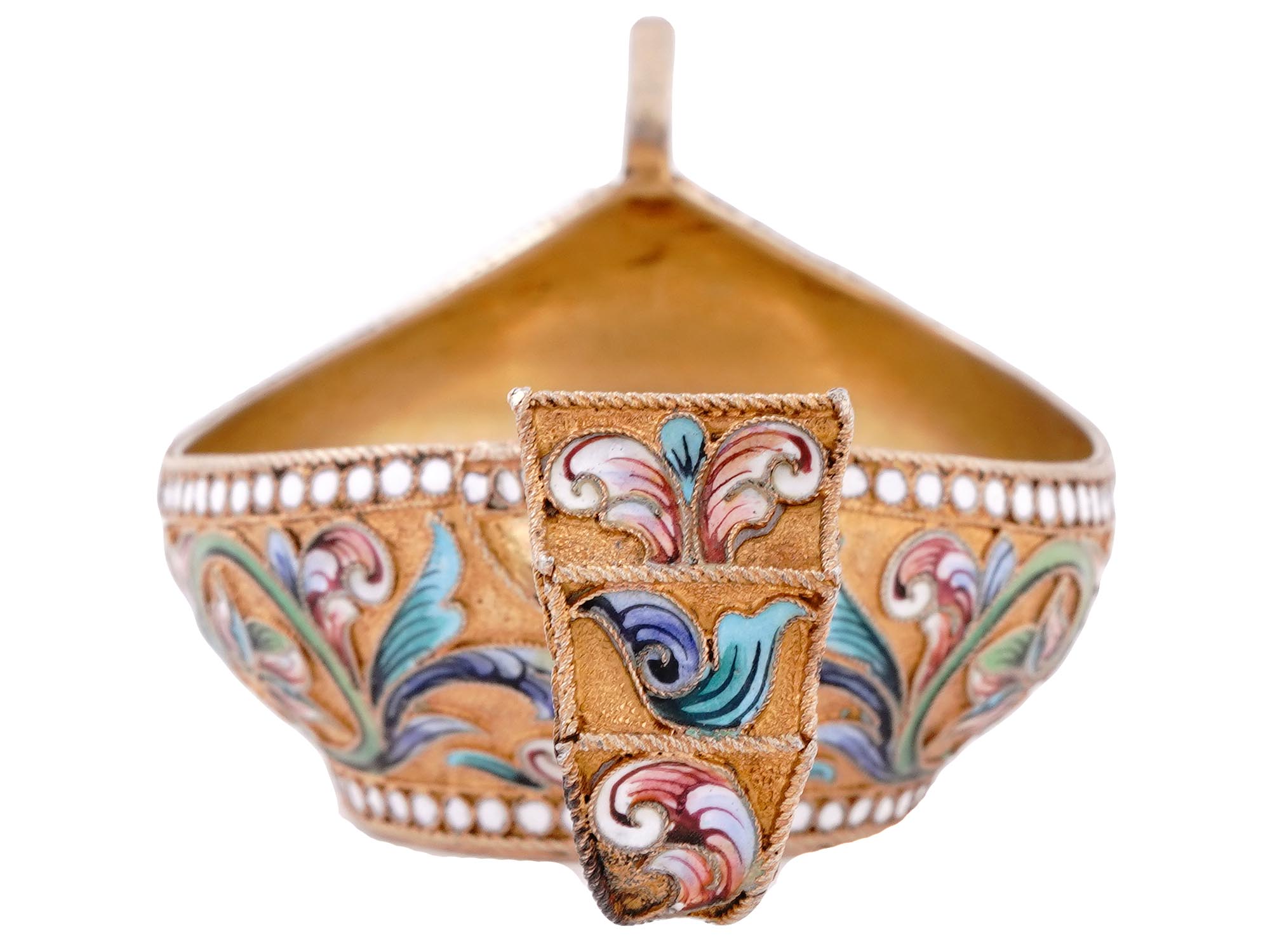 A RUSSIAN SILVER-GILT AND CLOISONNE ENAMEL KOVSH, 1908-1917