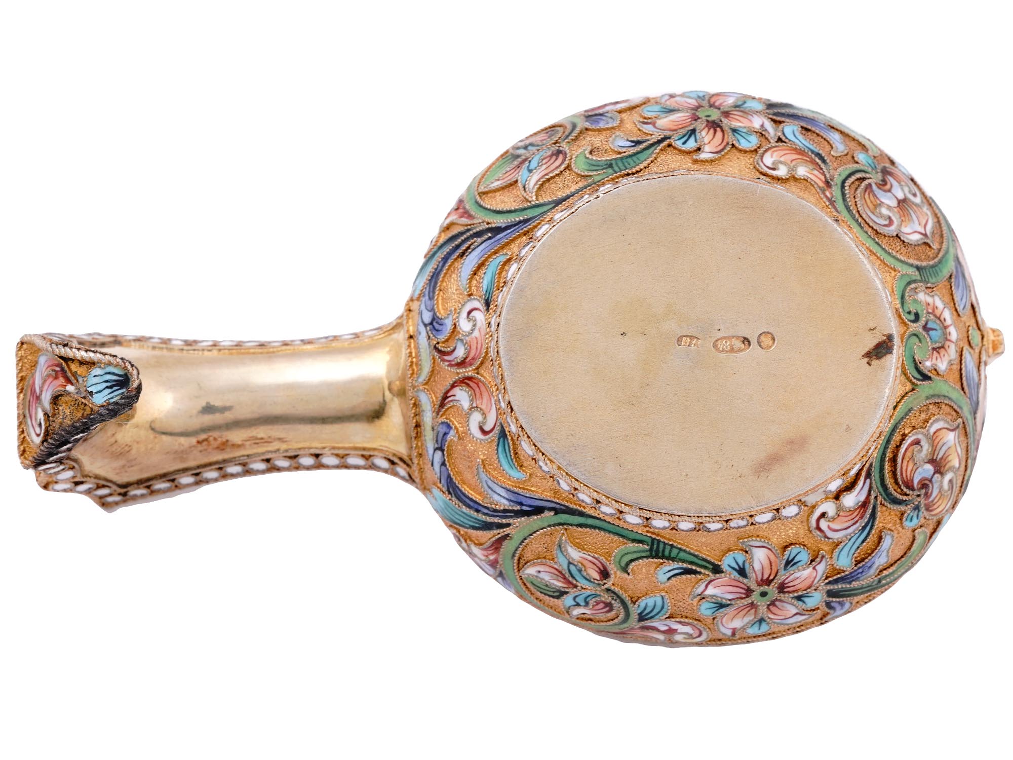 A RUSSIAN SILVER-GILT AND CLOISONNE ENAMEL KOVSH, 1908-1917