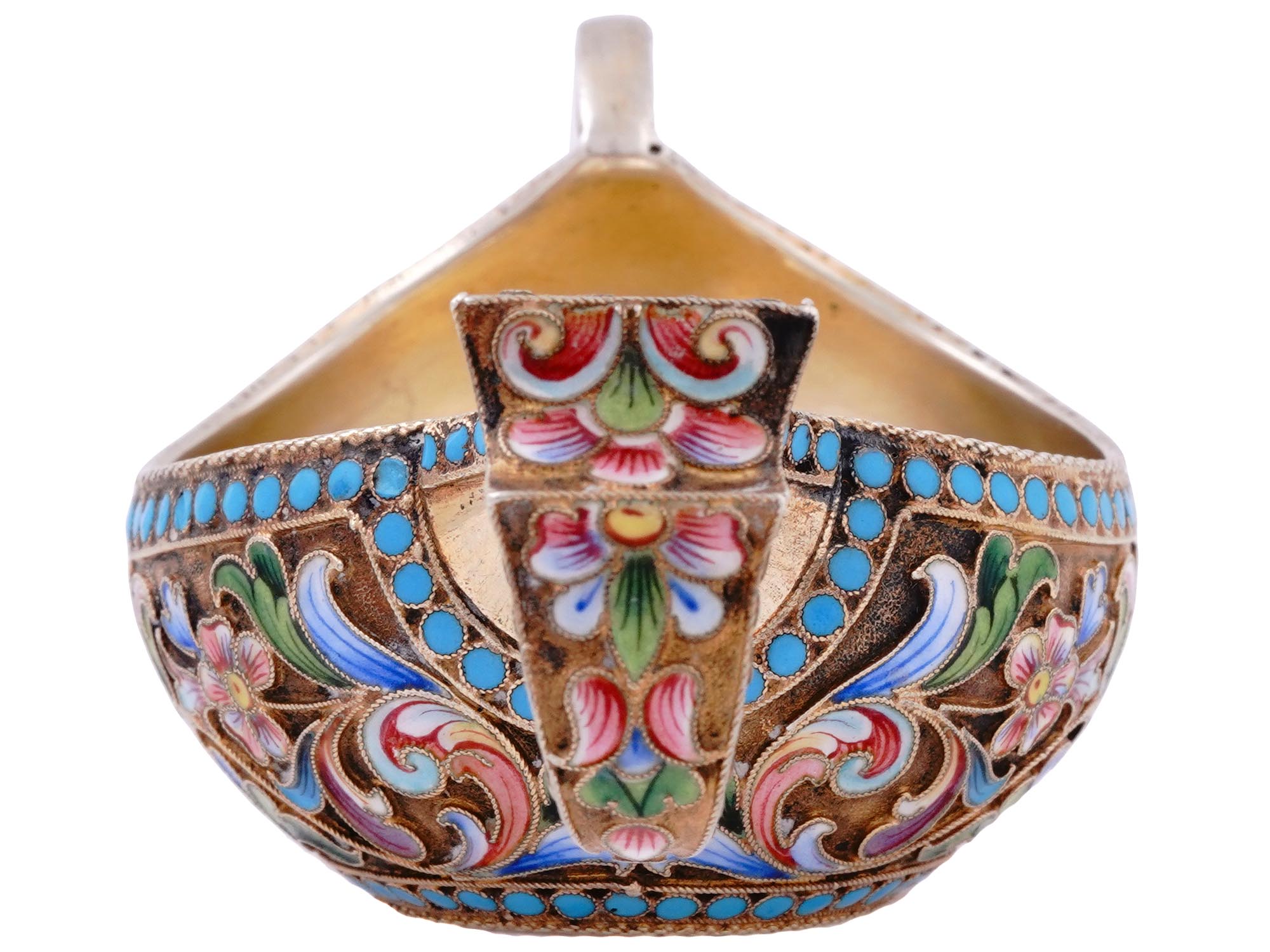 A RUSSIAN SILVER-GILT AND CLOISONNE ENAMEL KOVSH BY MARIA SEMENOVA, 1899-1908