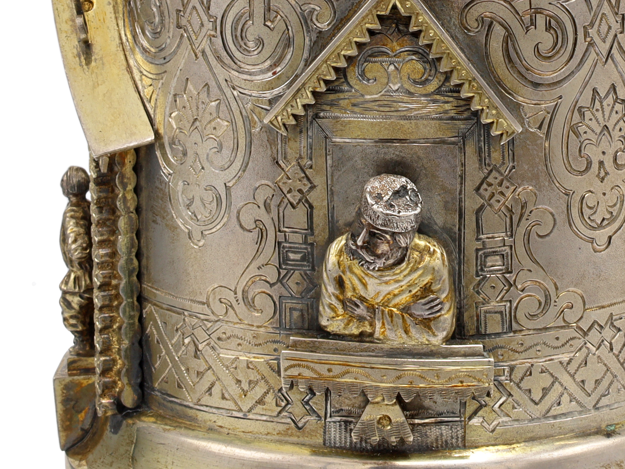 A RUSSIAN GILT-SILVER TEA GLASS HOLDER WITH SPOON, 1888