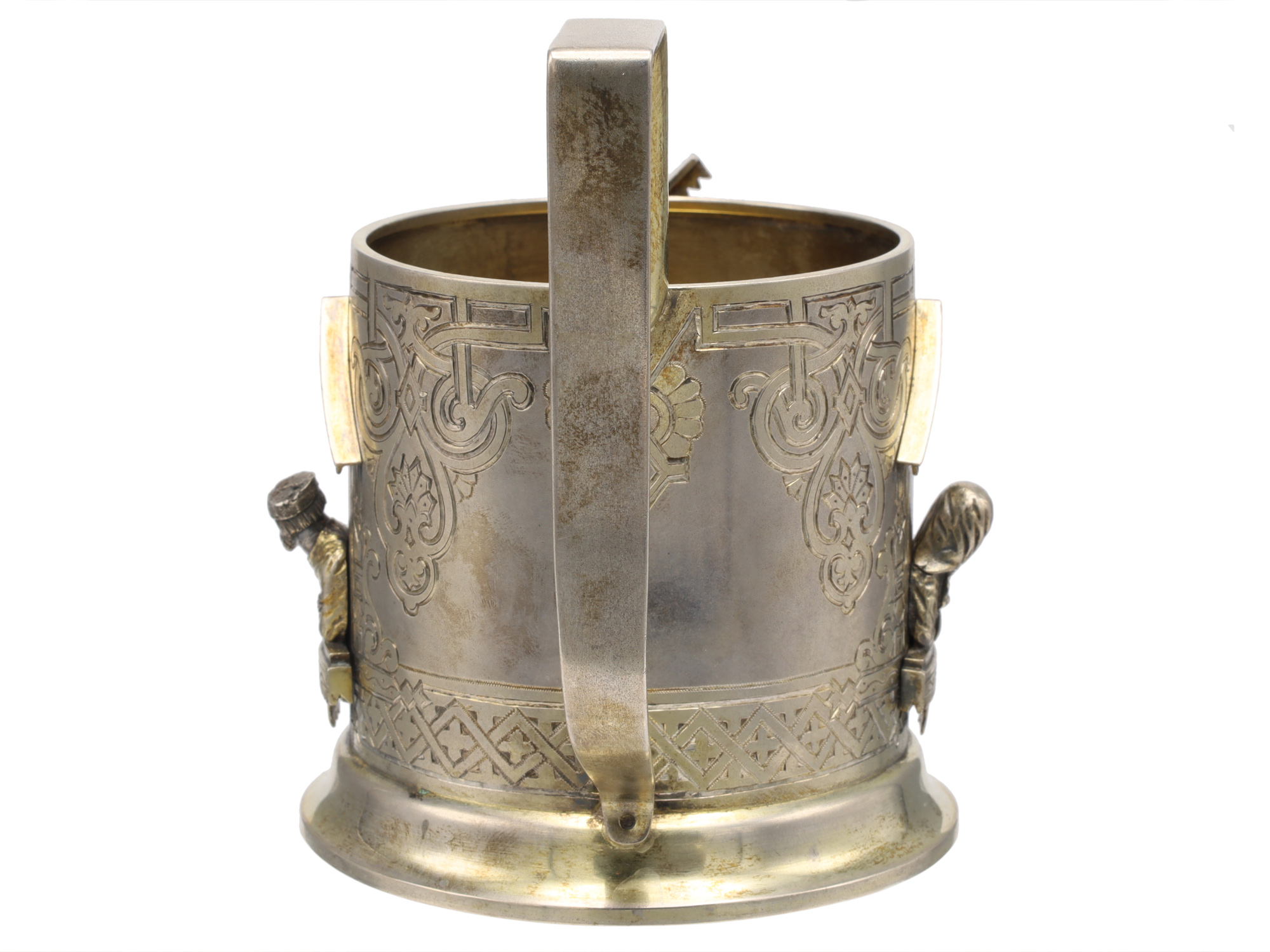 A RUSSIAN GILT-SILVER TEA GLASS HOLDER WITH SPOON, 1888
