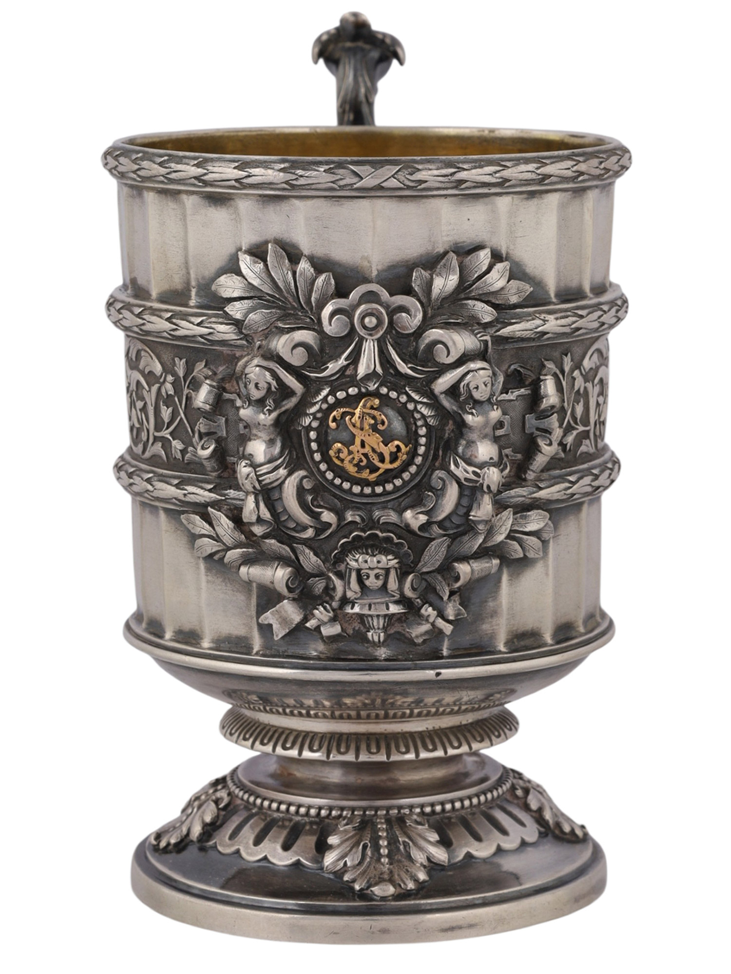 A RUSSIAN PARCEL-GILT SILVER PRESENTATION CUP BY HLEBNIKOV, MOSCOW, 1896