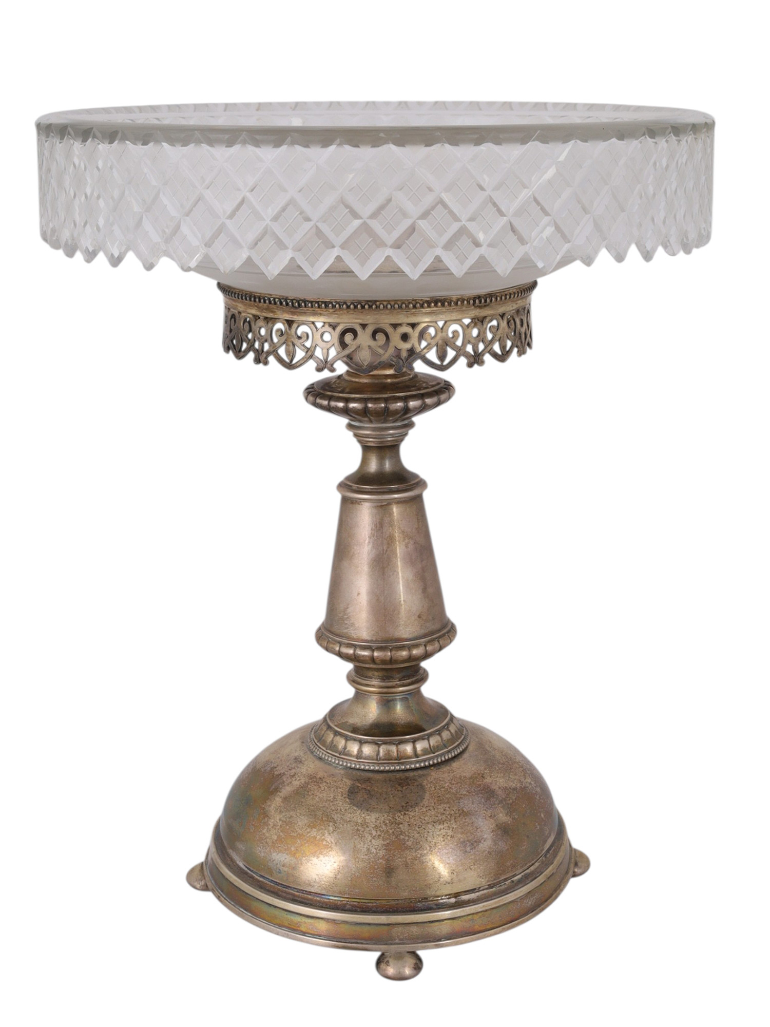 A RUSSIAN SILVER-MOUNTED CUT-GLASS CENTERPIECE TAZZA BY GRACHEV BROTHERS, ST. PETERSBURG, 1893