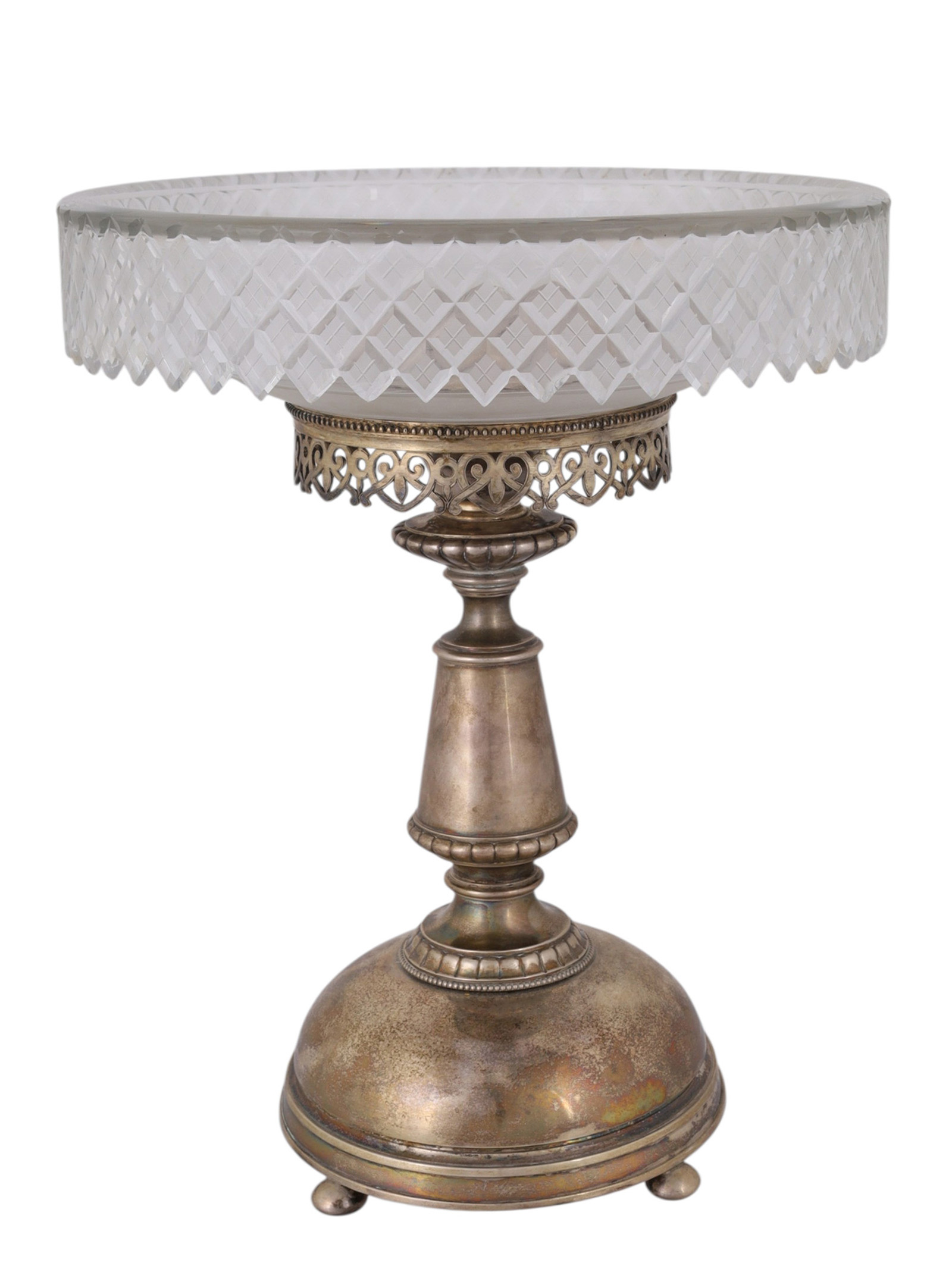 A RUSSIAN SILVER-MOUNTED CUT-GLASS CENTERPIECE TAZZA BY GRACHEV BROTHERS, ST. PETERSBURG, 1893