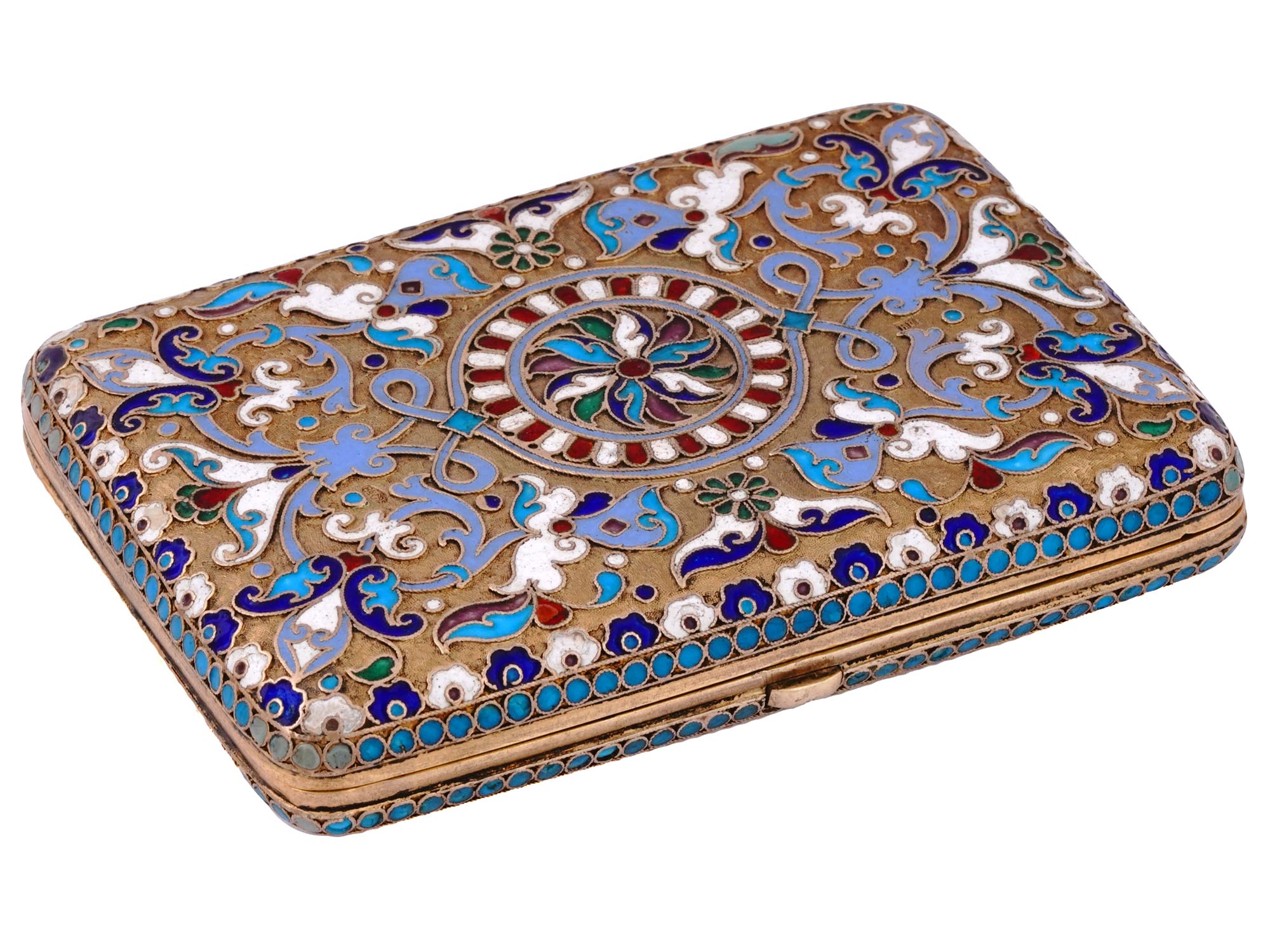 A RUSSIAN GILT-SILVER CLOISONNÉ ENAMEL CIGARETTE CASE, 1899-1908