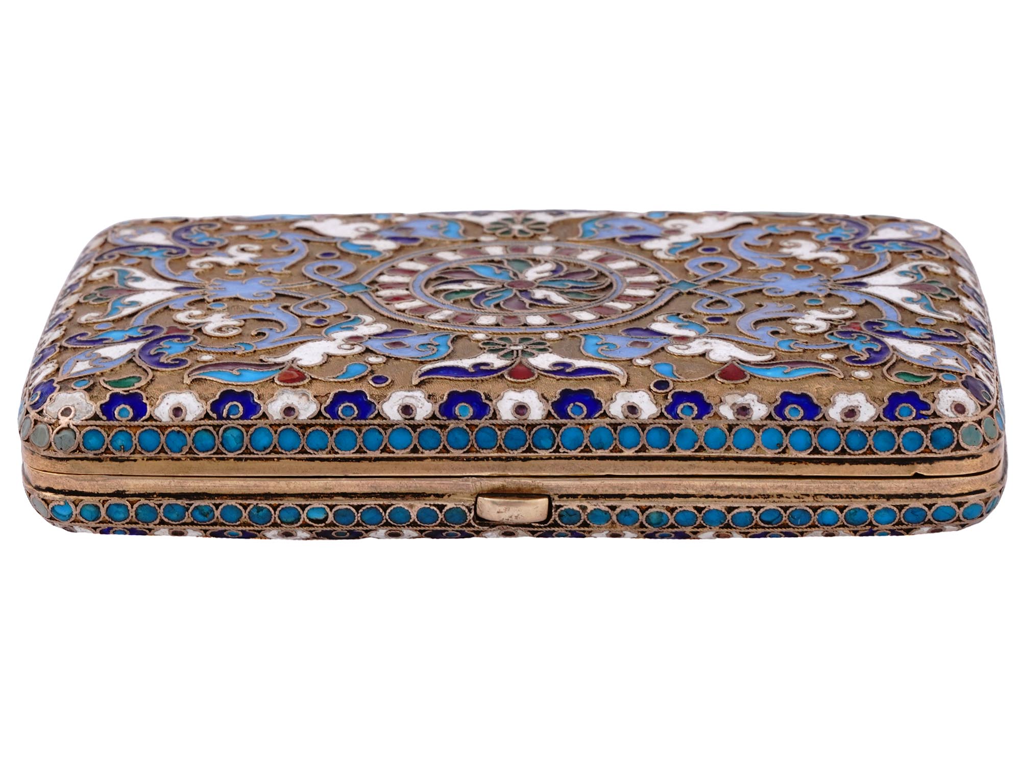 A RUSSIAN GILT-SILVER CLOISONNÉ ENAMEL CIGARETTE CASE, 1899-1908