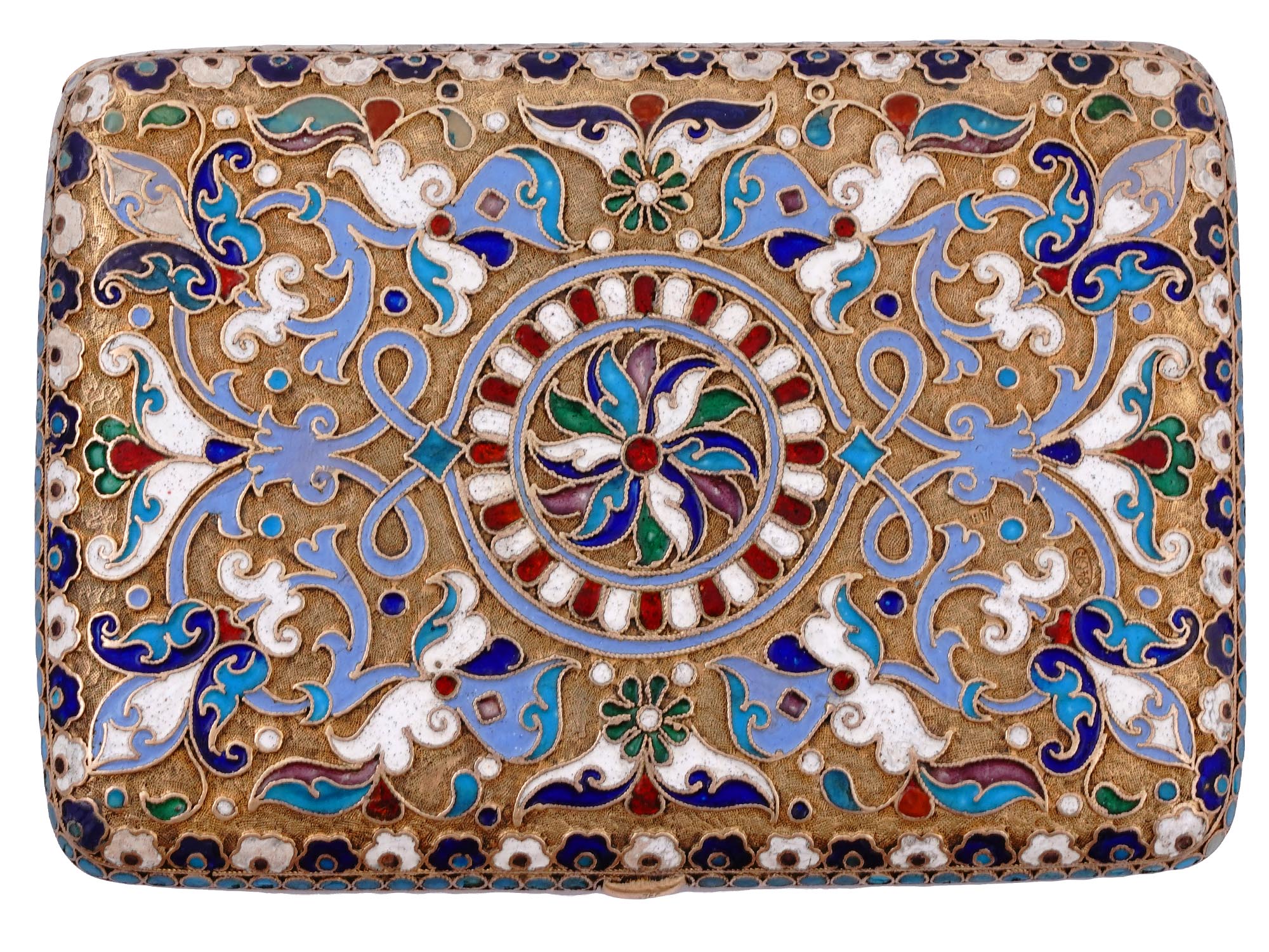 A RUSSIAN GILT-SILVER CLOISONNÉ ENAMEL CIGARETTE CASE, 1899-1908