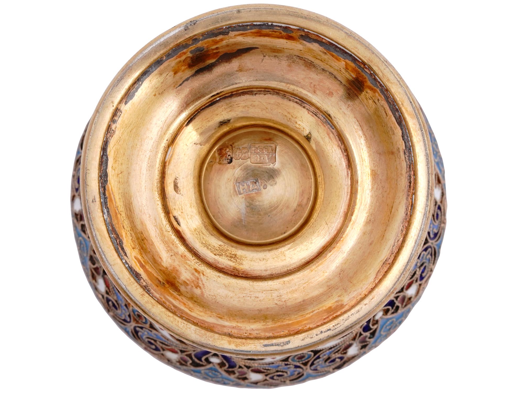 A RUSSIAN SILVER-GILT AND CLOISONNE ENAMEL LIDDED JAR, 1894