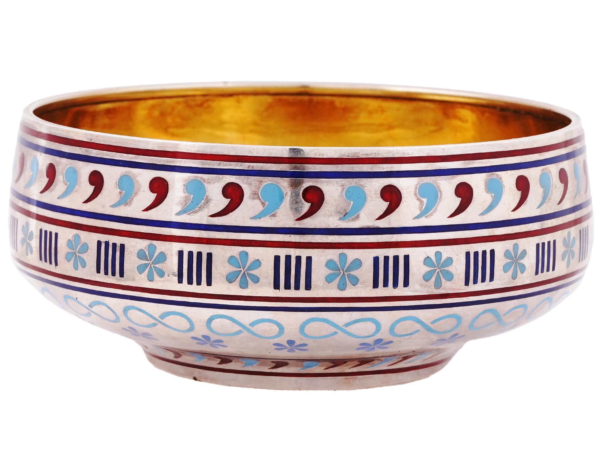 A RUSSIAN SILVER AND CLOISONNE ENAMEL BOWL WITH SPOON, 1887